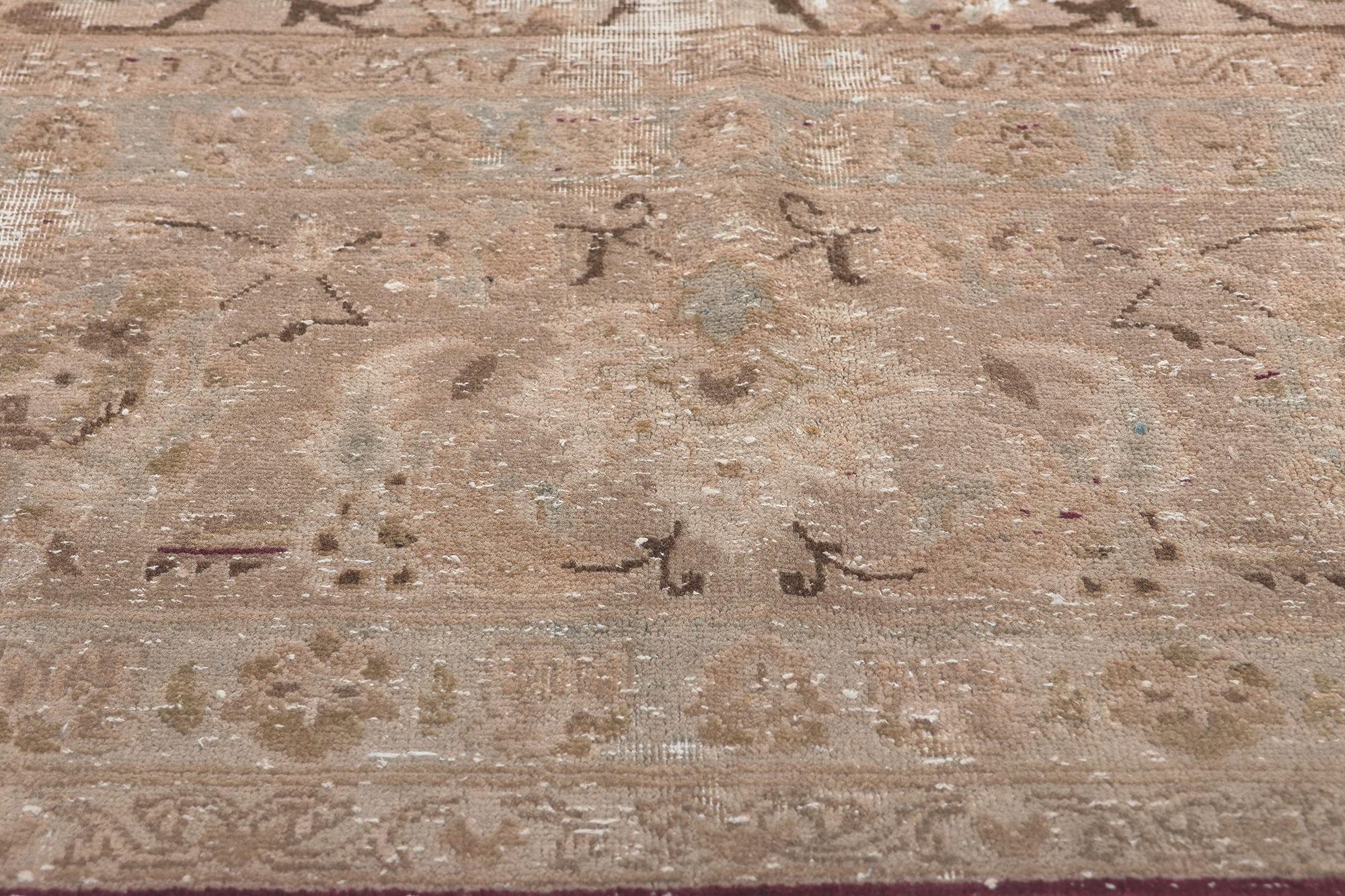 Distressed Vintage Persian Kashan Rug, Rugged Beauty Meets Weathered Charm In Distressed Condition For Sale In Dallas, TX