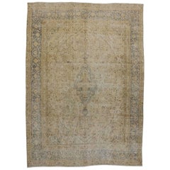 Distressed Vintage Persian Kerman Area Rug with English Country Cottage Style