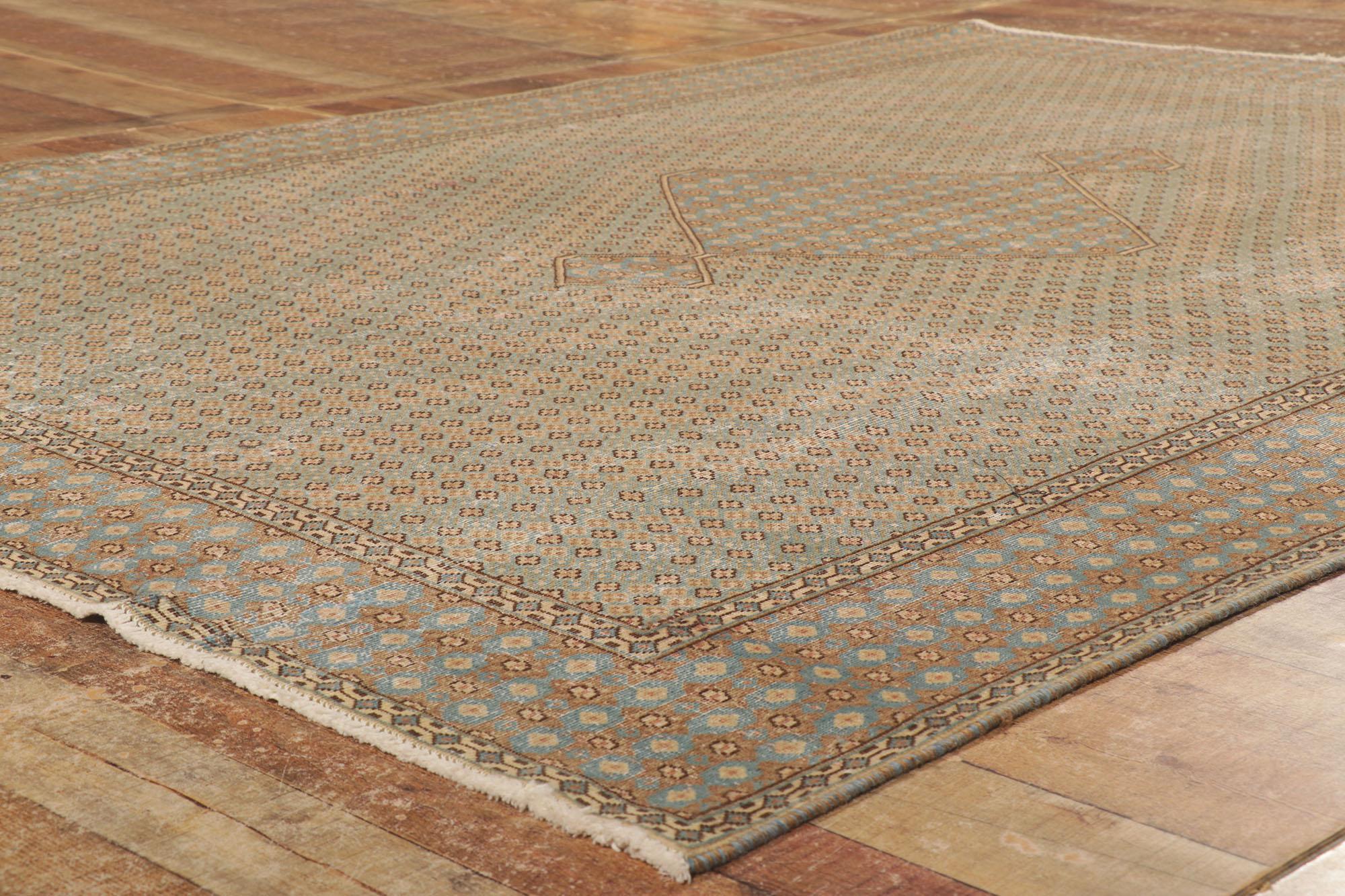 20th Century Vintage-Worn Persian Kerman Rug, Laid-Back Luxury Meets Relaxed Coastal Style For Sale