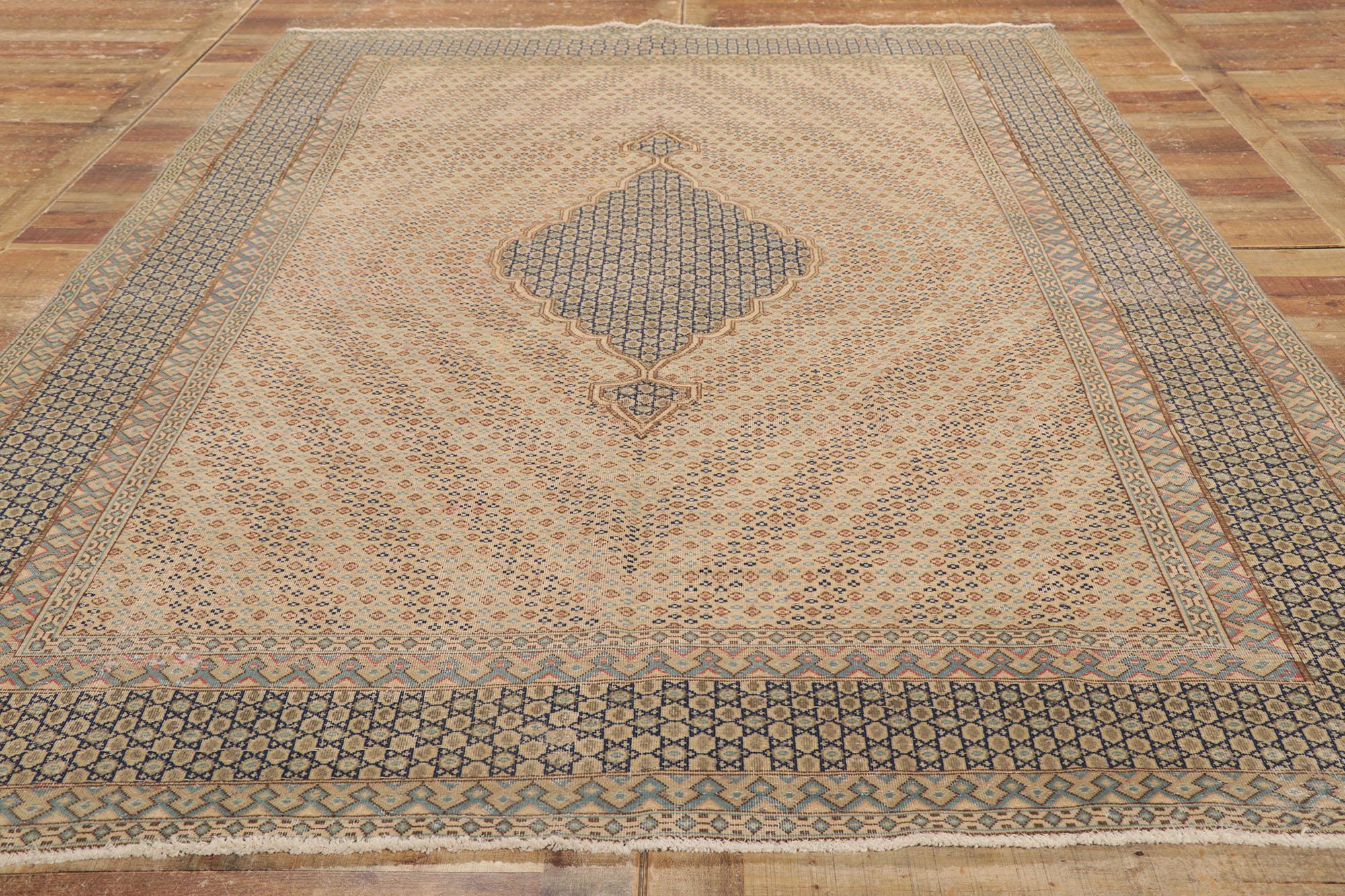Wool Vintage-Worn Persian Kerman Rug, Quiet Sophistication Meets Relaxed Refinement For Sale