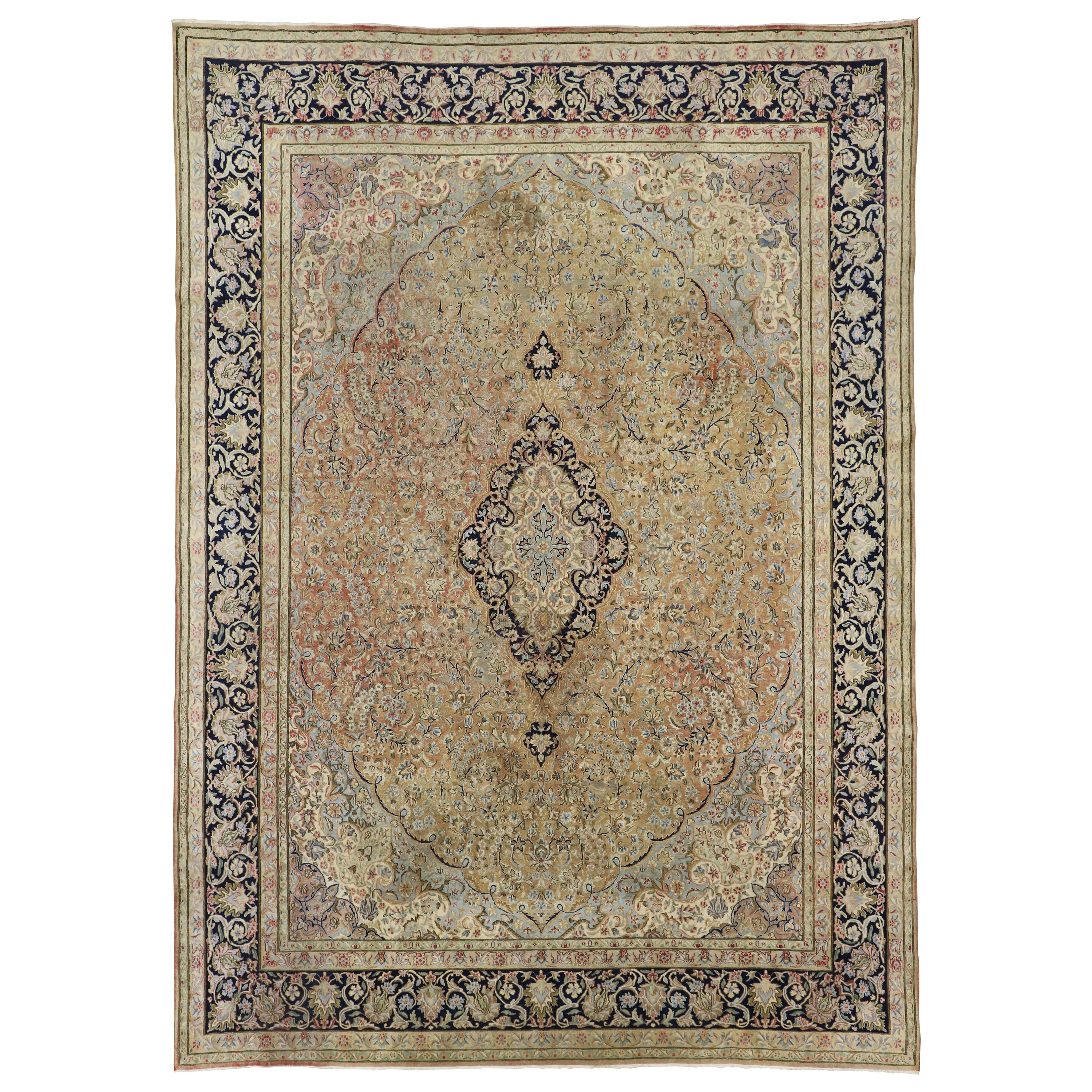 Tapis persan Kerman vintage vieilli, tapis Kirman vintage