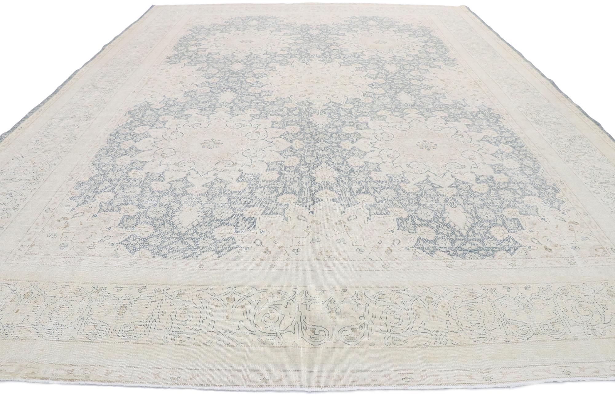 Kirman Distressed Vintage Persian Kerman Rug with English Country Cottage Style For Sale