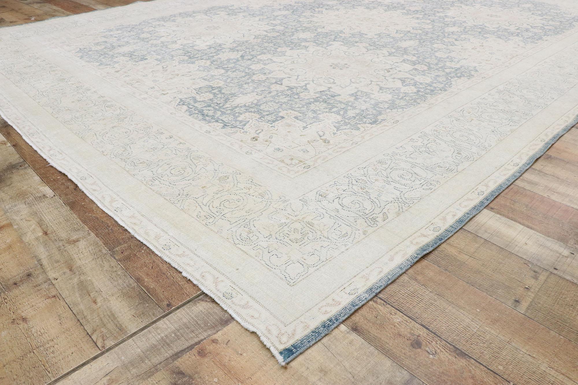 Distressed Vintage Persian Kerman Rug with English Country Cottage Style In Distressed Condition For Sale In Dallas, TX