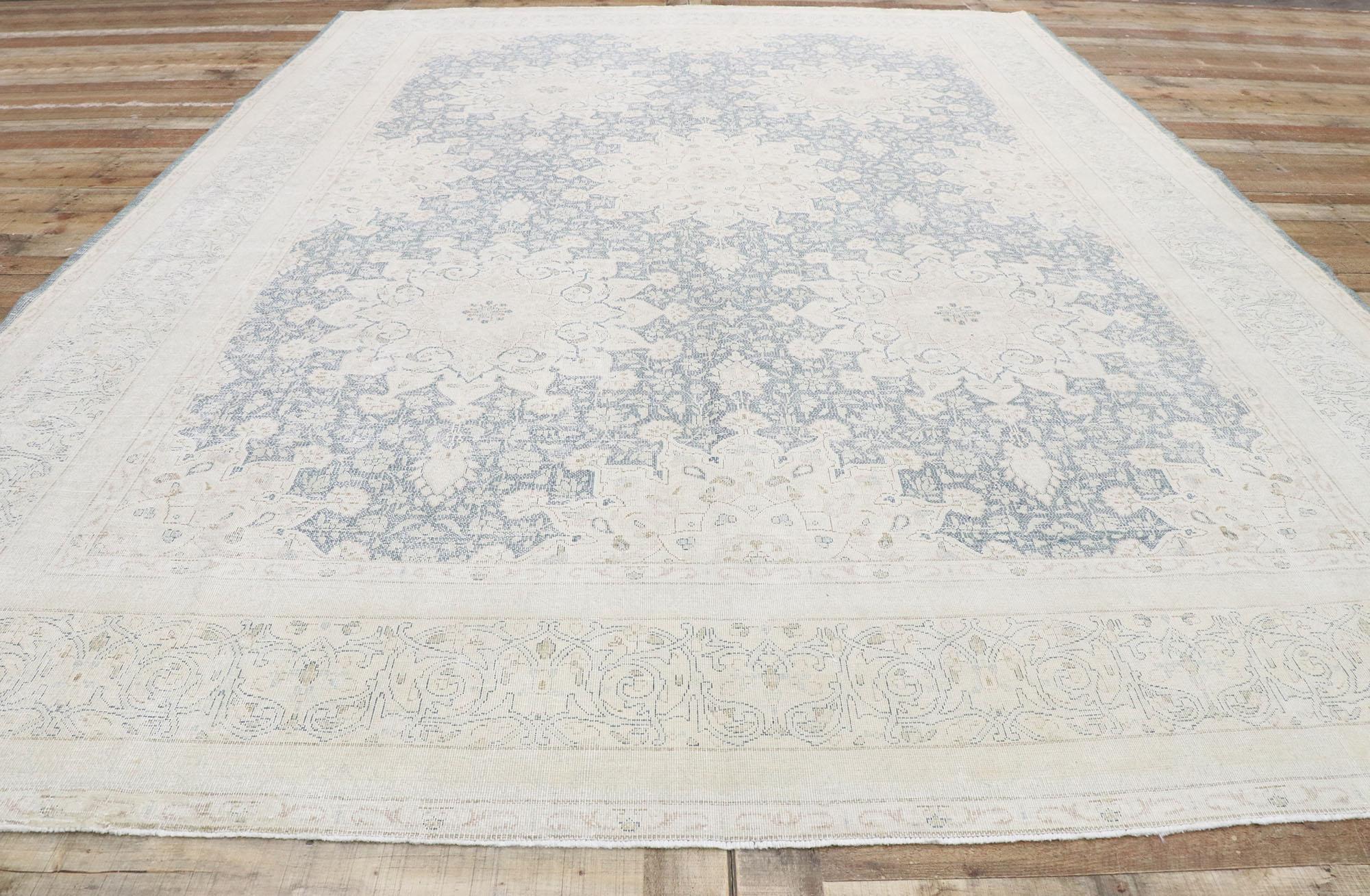 20th Century Distressed Vintage Persian Kerman Rug with English Country Cottage Style For Sale