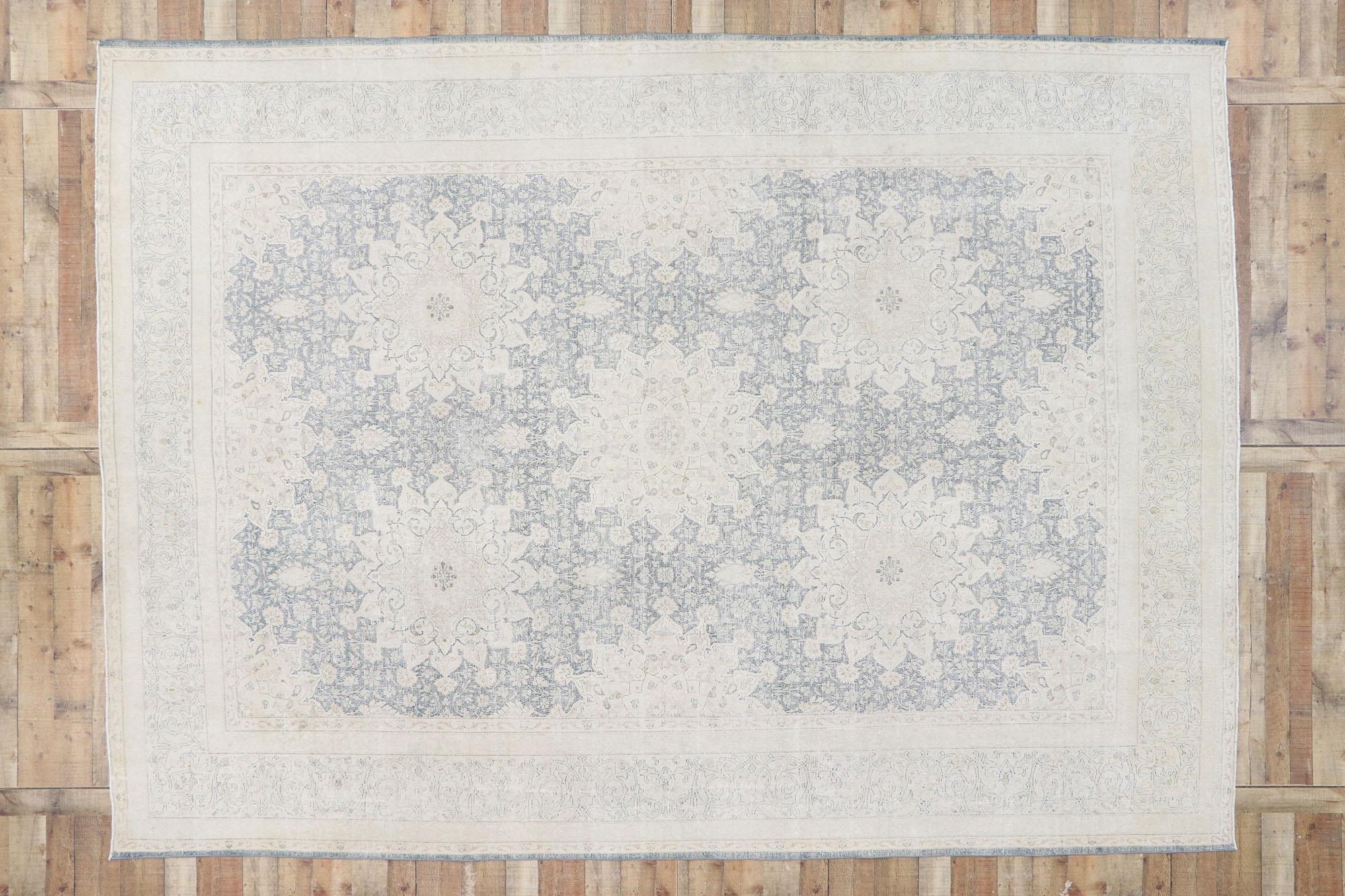 Wool Distressed Vintage Persian Kerman Rug with English Country Cottage Style For Sale