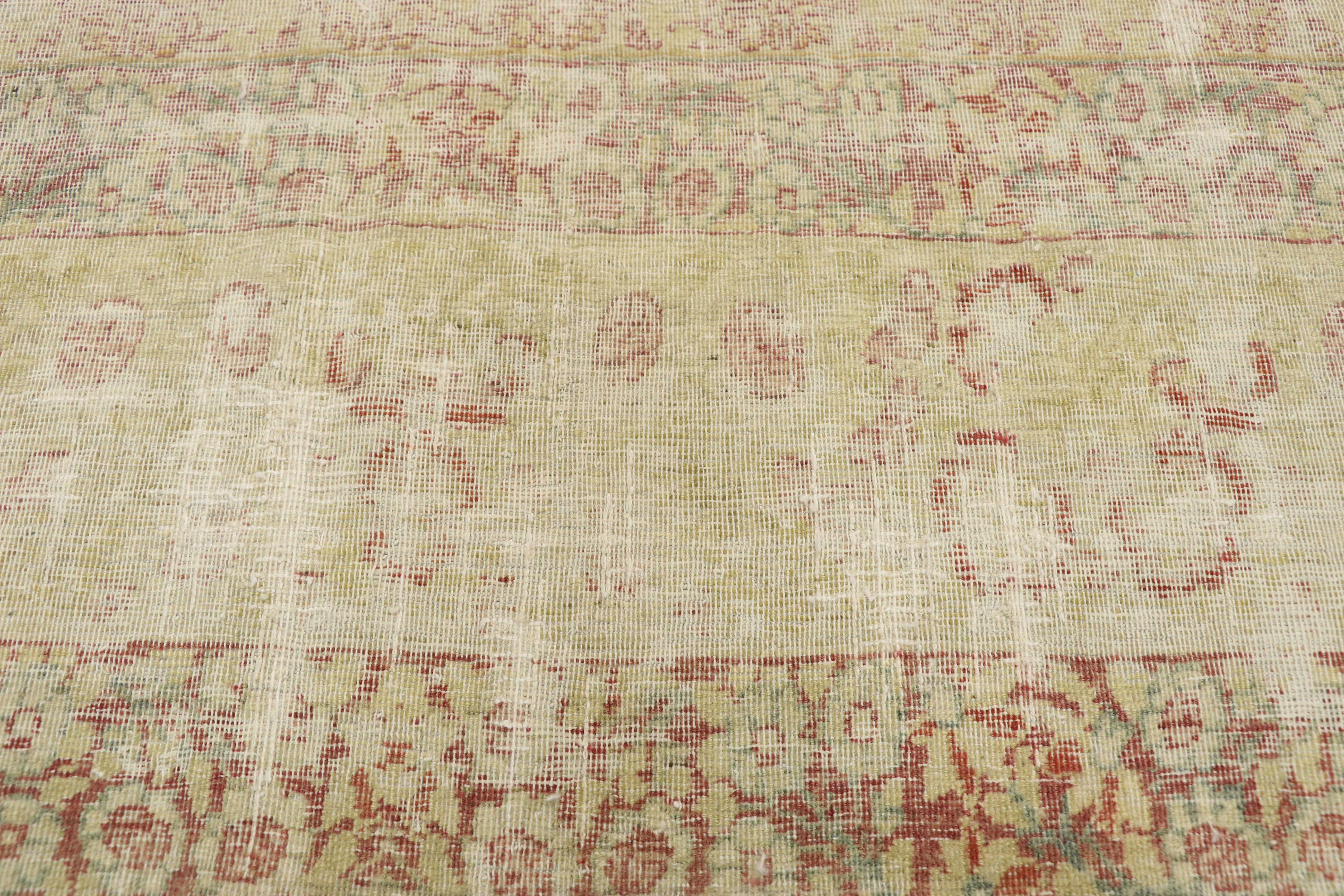 Persischer Kerman-Teppich im Vintage-Stil im Distressed-Stil mit rustikaler Kaschmirwolle im englischen Landhausstil (Handgeknüpft) im Angebot