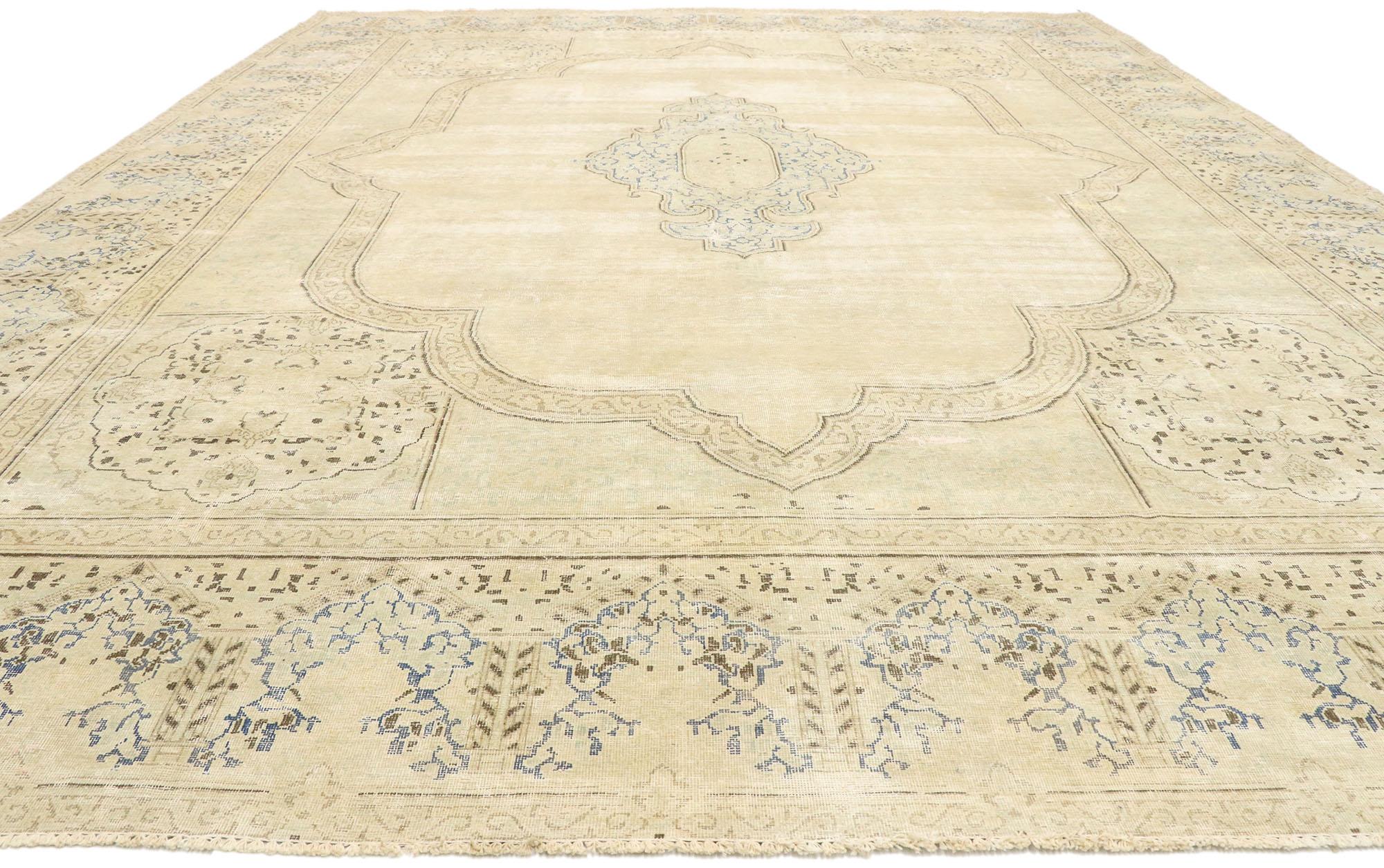 Kirman Distressed Vintage Persian Kerman Rug with Swedish Gustavian Cottage Style