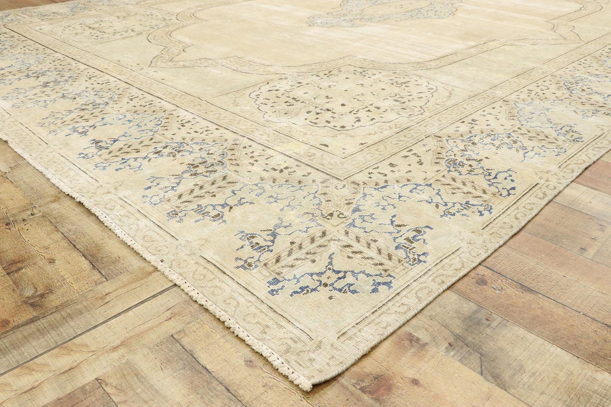 20th Century Distressed Vintage Persian Kerman Rug with Swedish Gustavian Cottage Style