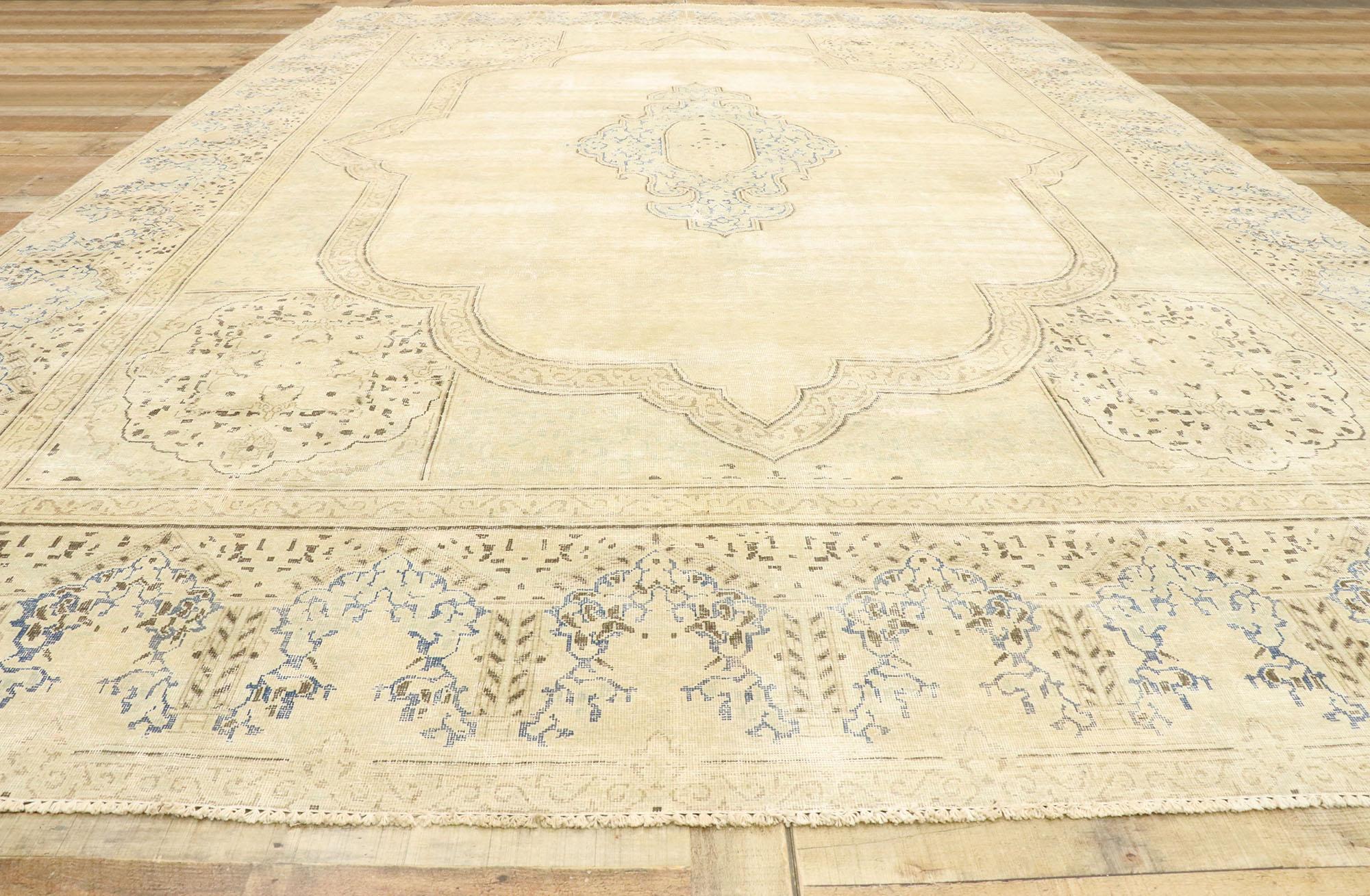 Wool Distressed Vintage Persian Kerman Rug with Swedish Gustavian Cottage Style