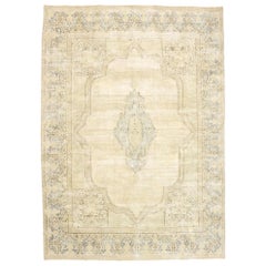 Distressed Vintage Persian Kerman Rug with Swedish Gustavian Cottage Style