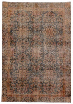 Distressed Vintage Persian Kerman Rug with Traditional English Rustic Style