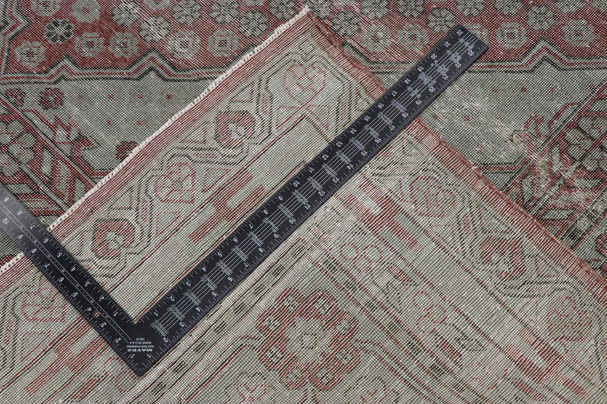 Hand-Knotted Distressed Antique Persian Khotan Rug with American Colonial Williamsburg Style For Sale