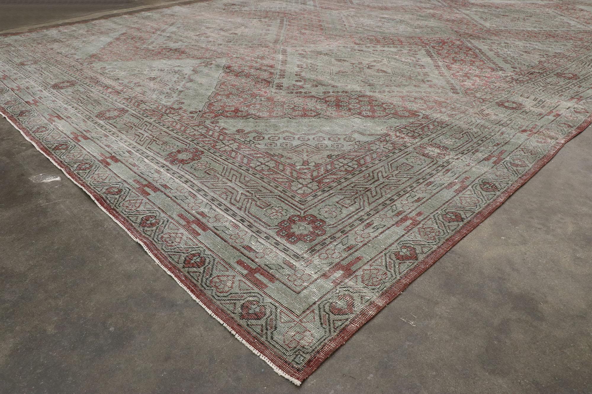 Distressed Antique Persian Khotan Rug with American Colonial Williamsburg Style In Distressed Condition For Sale In Dallas, TX
