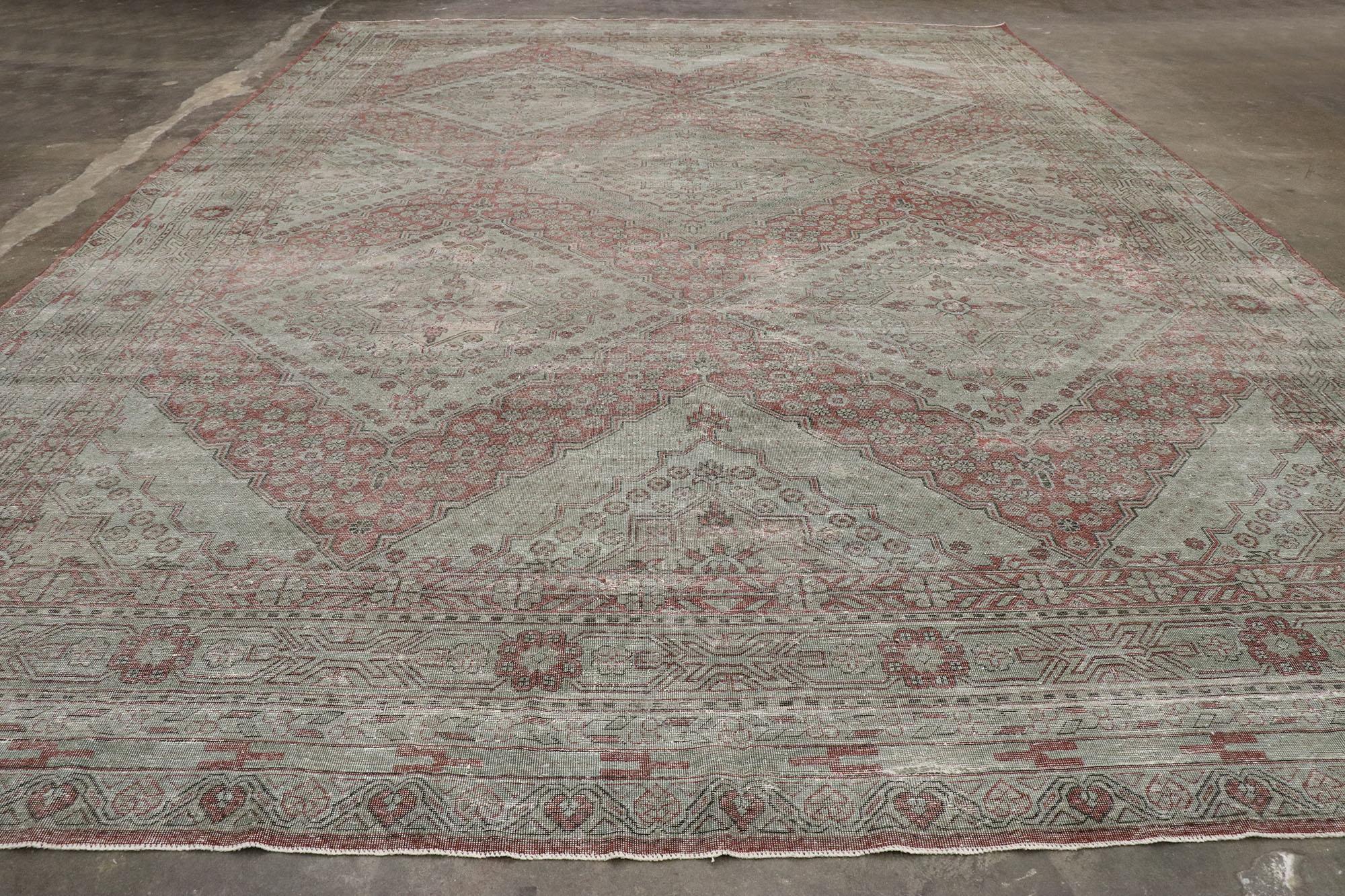 19th Century Distressed Antique Persian Khotan Rug with American Colonial Williamsburg Style For Sale