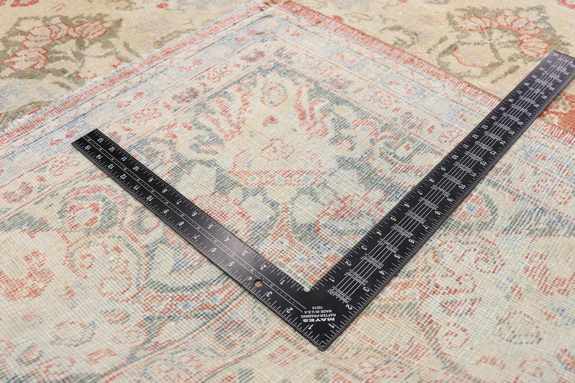Persischer Mahal-Teppich im Vintage-Stil mit rustikalem englischem Stil, 10'00 x 14'06  im Zustand „Starke Gebrauchsspuren“ im Angebot in Dallas, TX