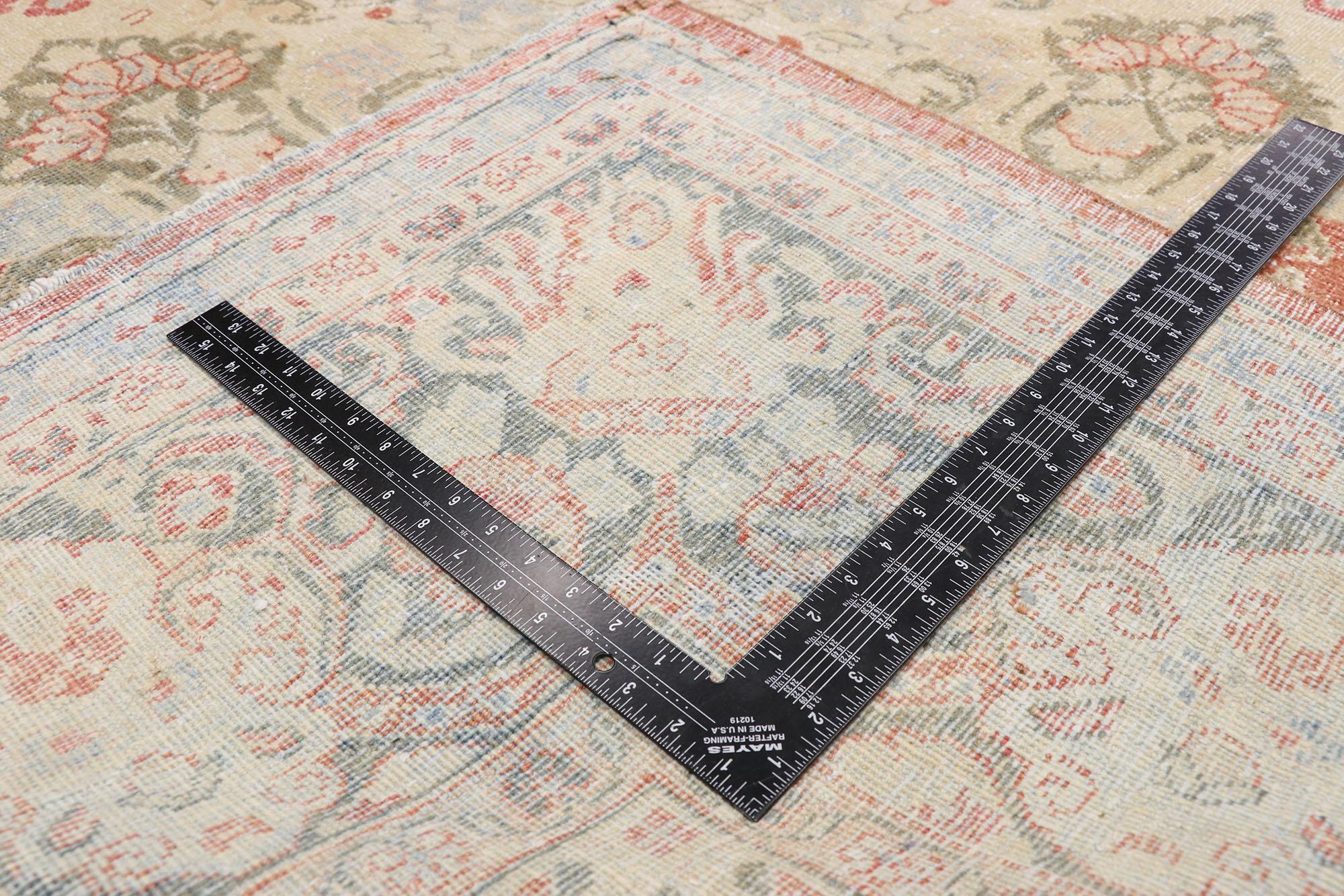 Persischer Mahal-Teppich im Vintage-Stil mit rustikalem englischem Stil, 10'00 x 14'06 im Zustand „Starke Gebrauchsspuren“ im Angebot in Dallas, TX