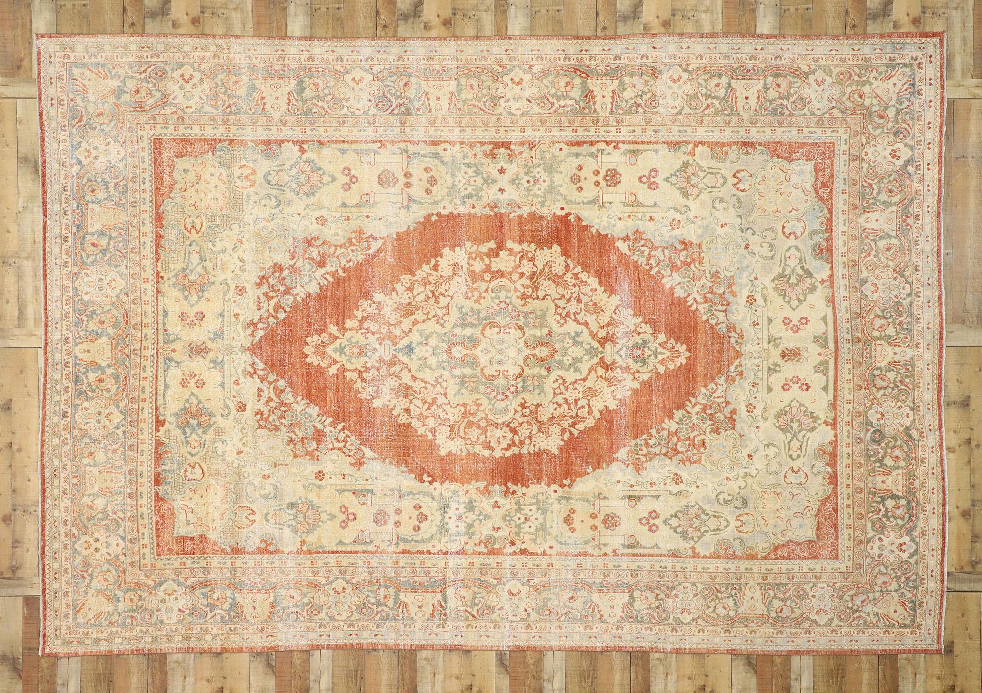 Persischer Mahal-Teppich im Vintage-Stil mit rustikalem englischem Stil, 10'00 x 14'06  im Angebot 1