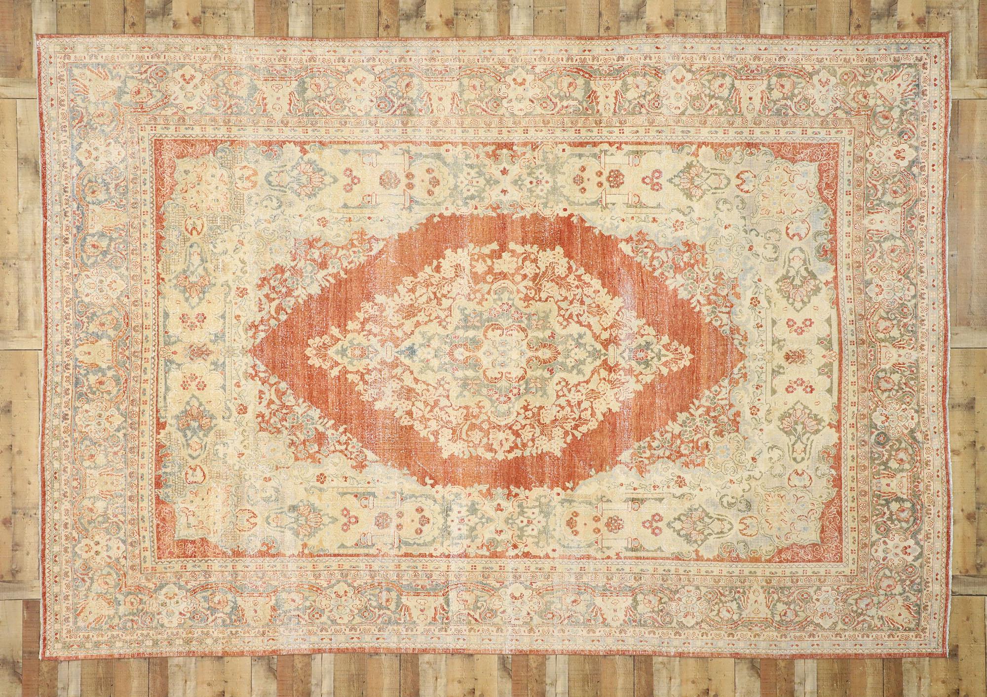 Persischer Mahal-Teppich im Vintage-Stil mit rustikalem englischem Stil, 10'00 x 14'06 im Angebot 1