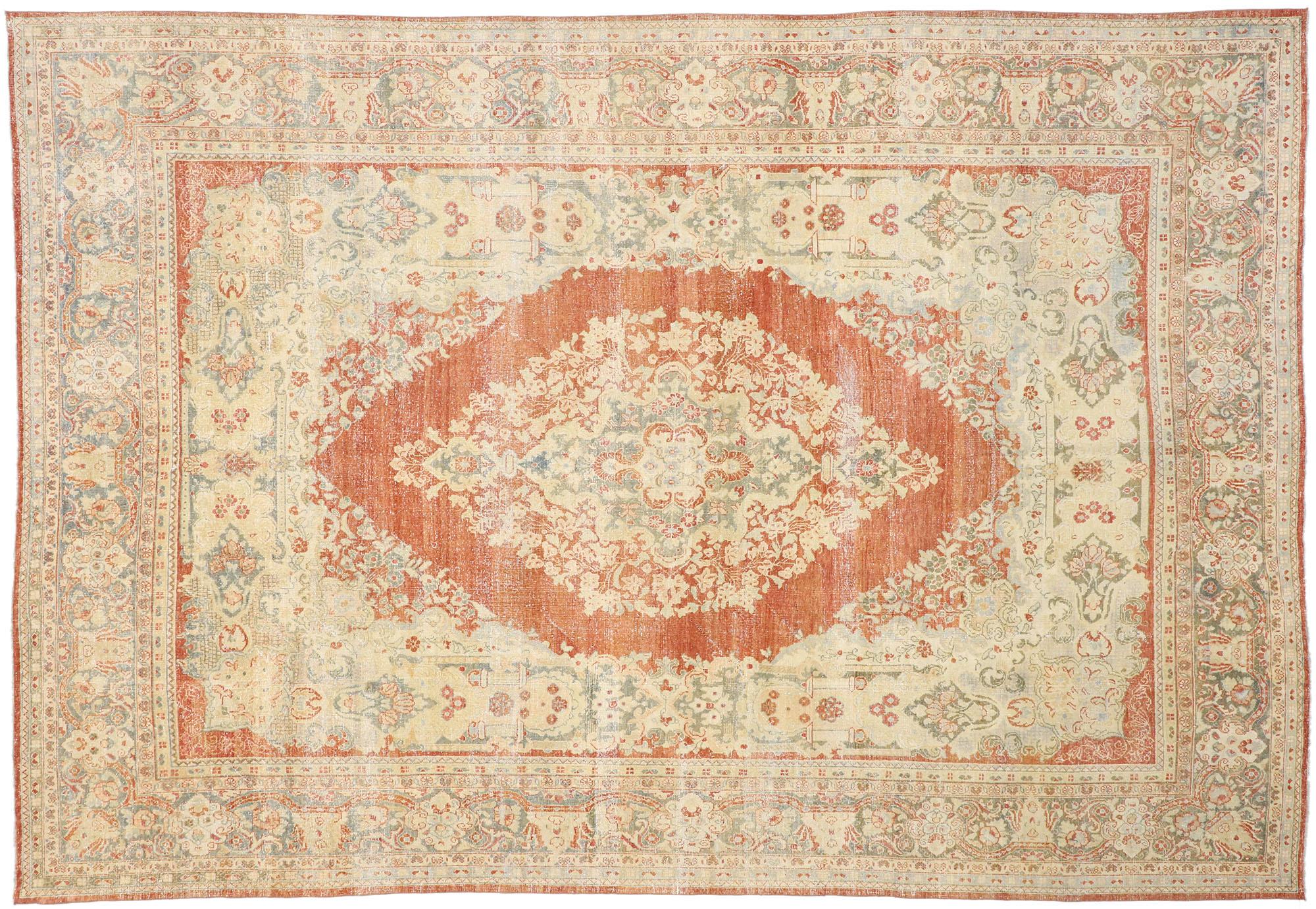 Persischer Mahal-Teppich im Vintage-Stil mit rustikalem englischem Stil, 10'00 x 14'06  im Angebot 2