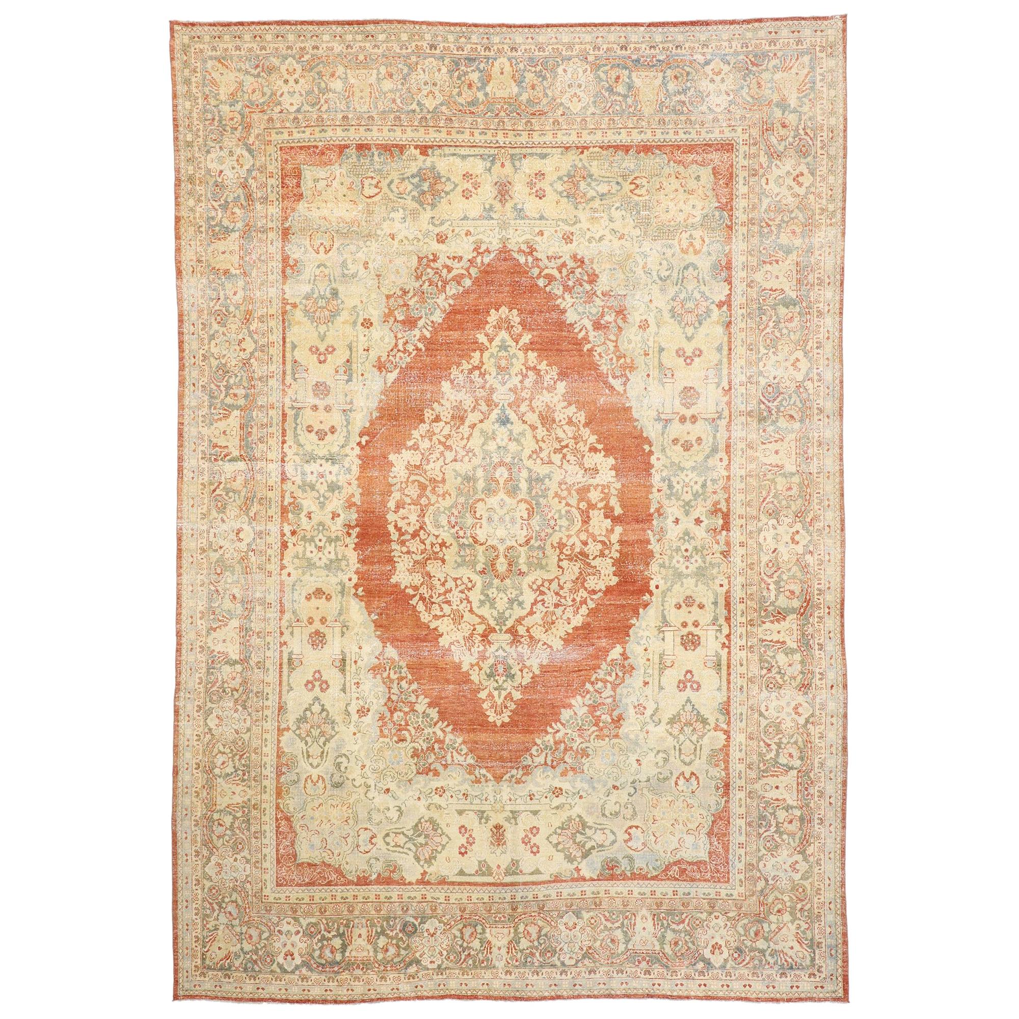 Persischer Mahal-Teppich im Vintage-Stil mit rustikalem englischem Stil, 10'00 x 14'06  im Angebot