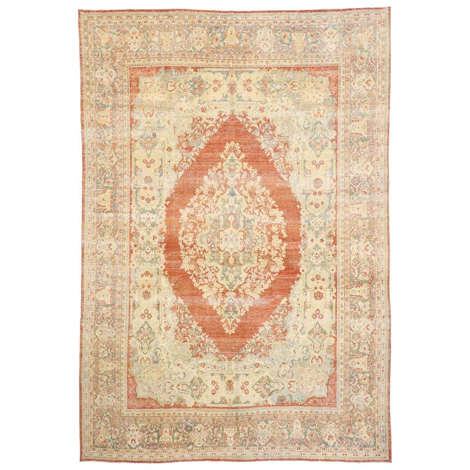 Distressed Antique Persian Mahal Design Rug with English Manor Chintz ...