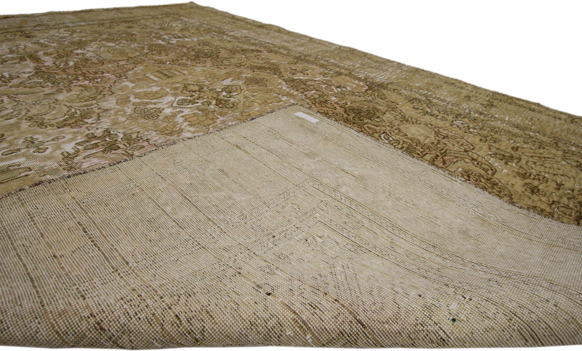 20th Century Distressed Vintage Persian Overdyed Rug with Rustic French Industrial Style For Sale