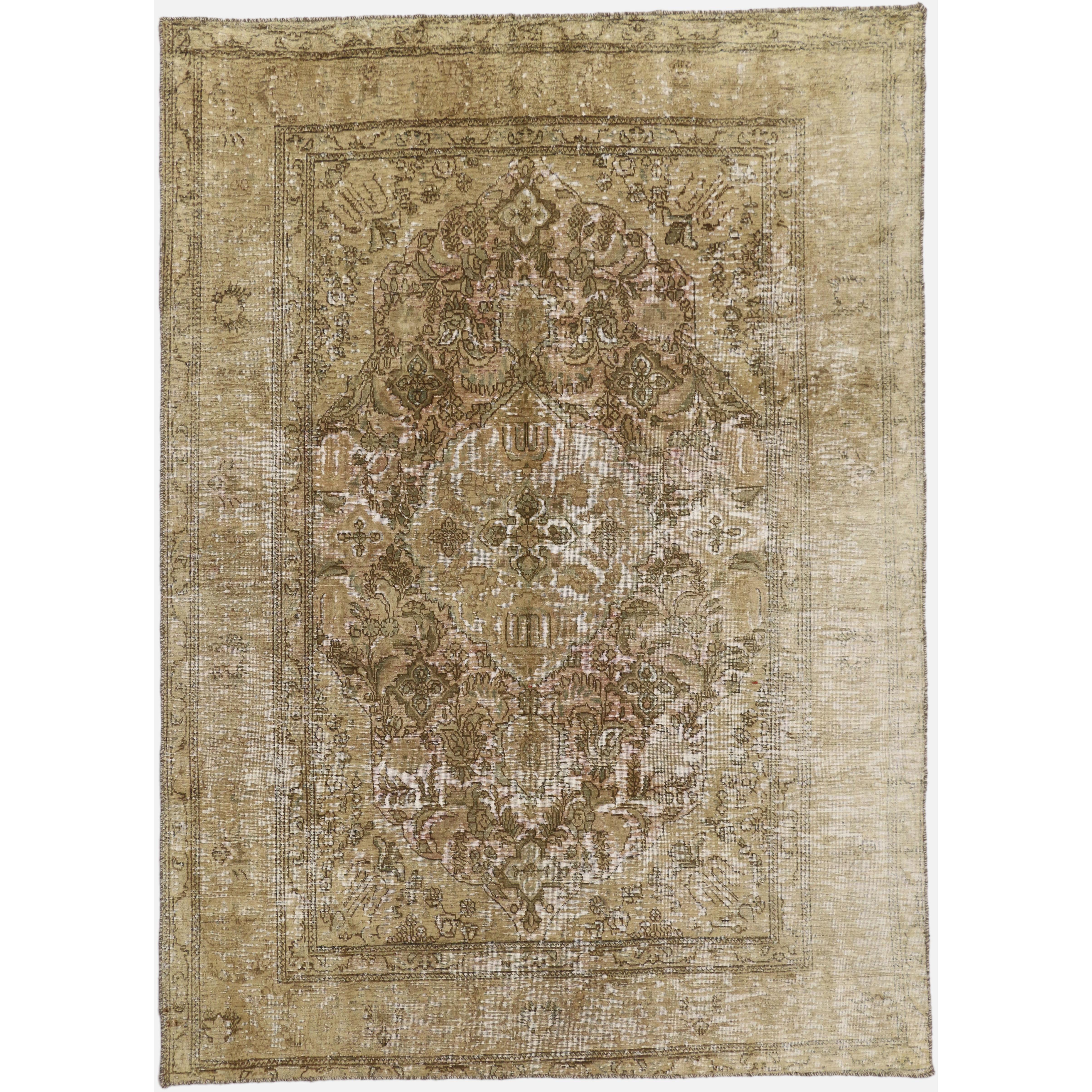 Distressed Vintage Persian Overdyed Rug with Rustic French Industrial Style For Sale