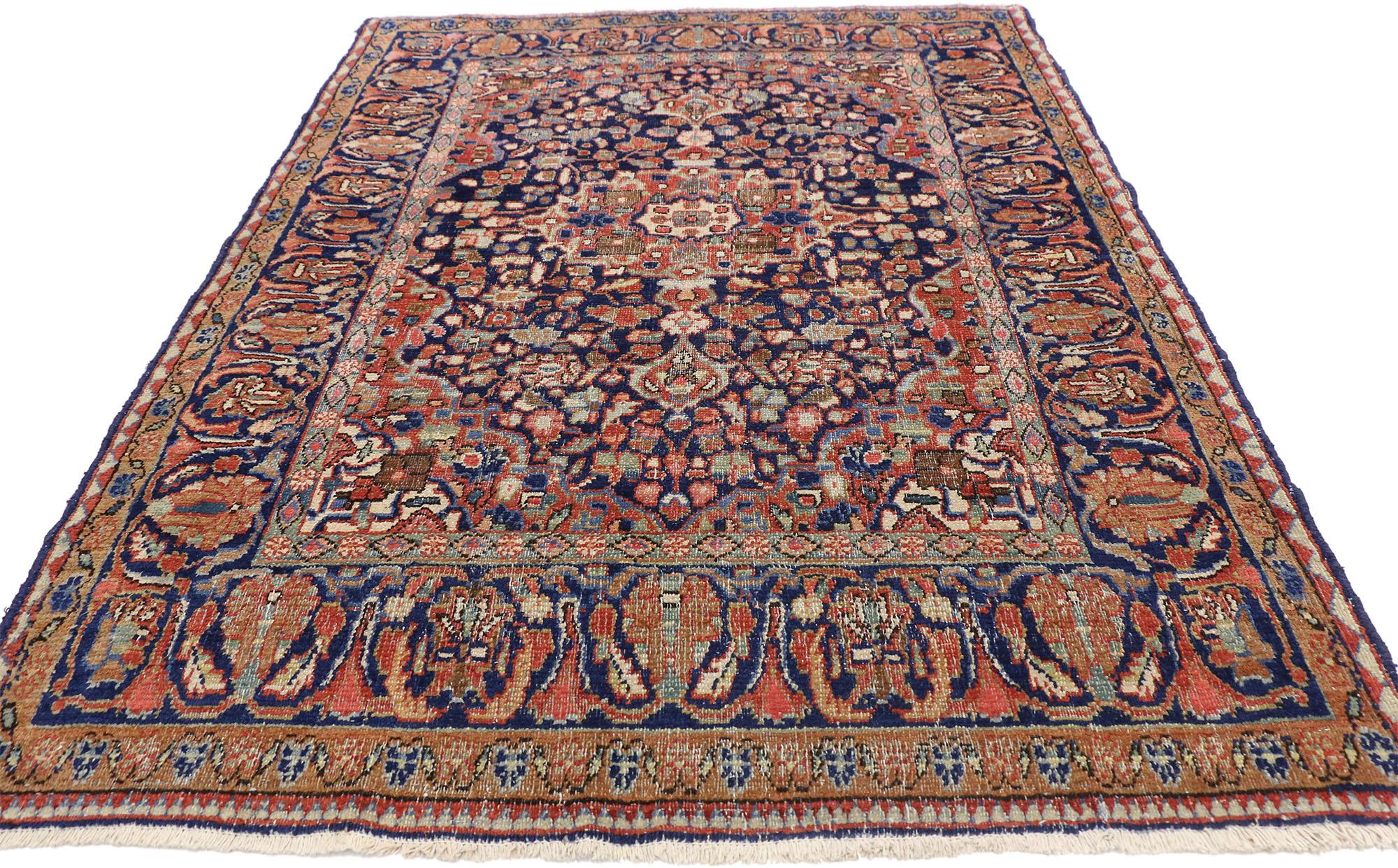Distressed Vintage Persian Mahal Rug with Luxe Traditional Adirondack Style 4
