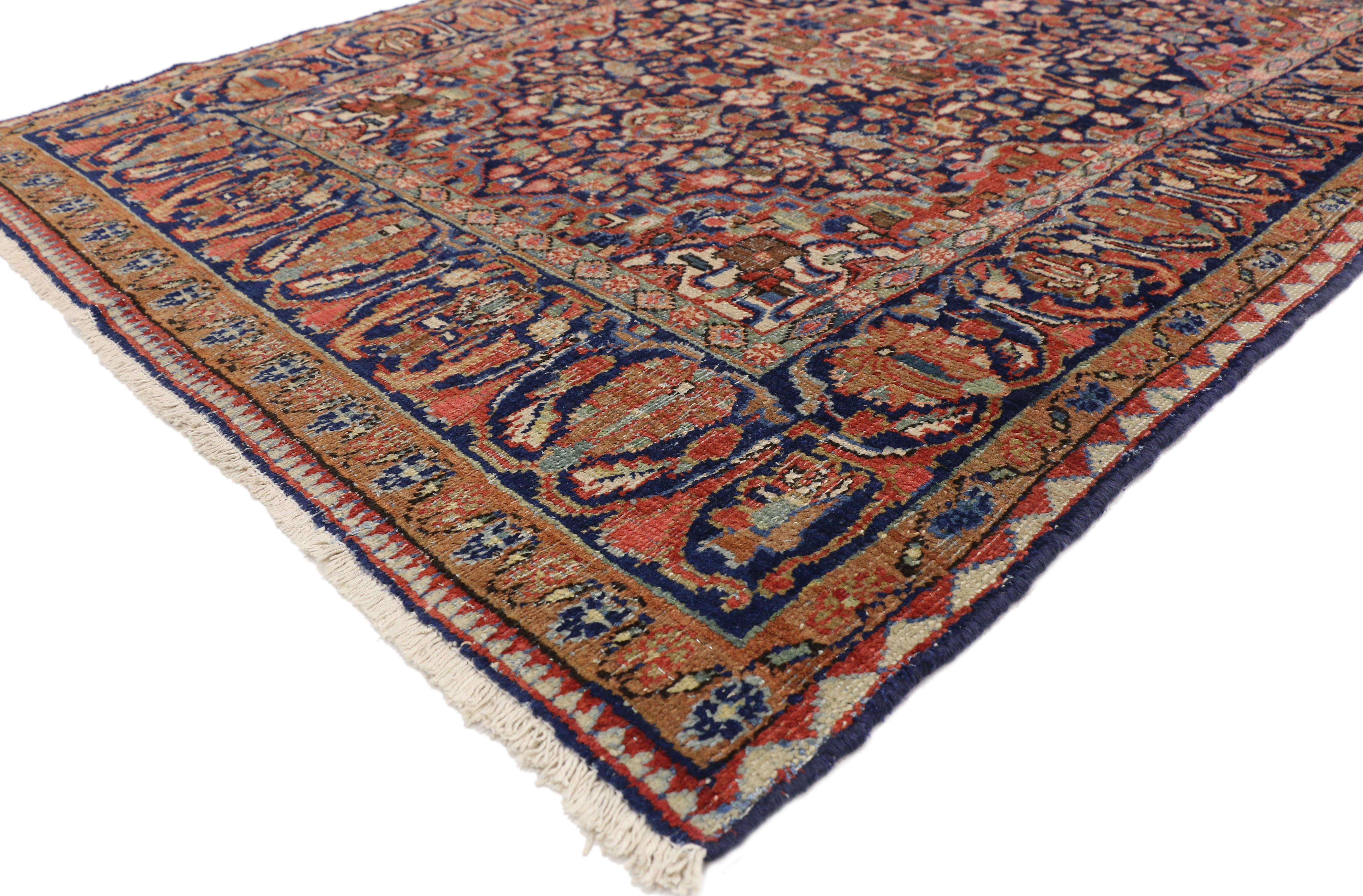 Distressed Vintage Persian Mahal Rug with Luxe Traditional Adirondack Style 3