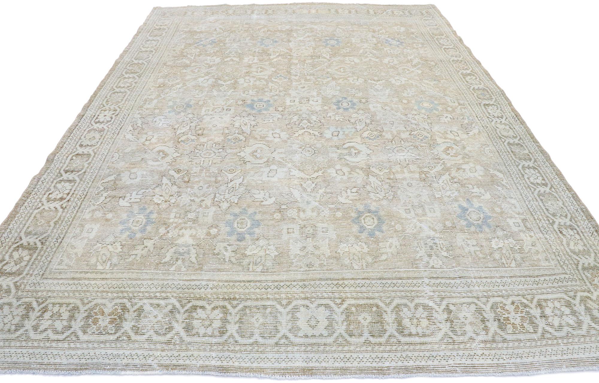 Tabriz Distressed Vintage Persian Mahal Rug with Rustic Hamptons Cottage Style For Sale