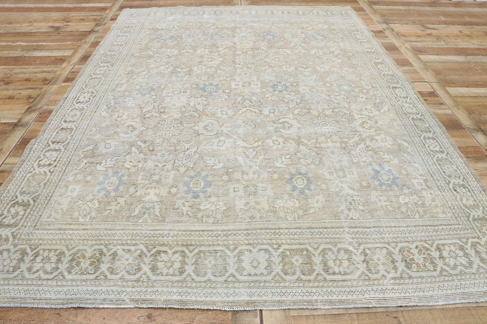 Wool Distressed Vintage Persian Mahal Rug with Rustic Hamptons Cottage Style For Sale