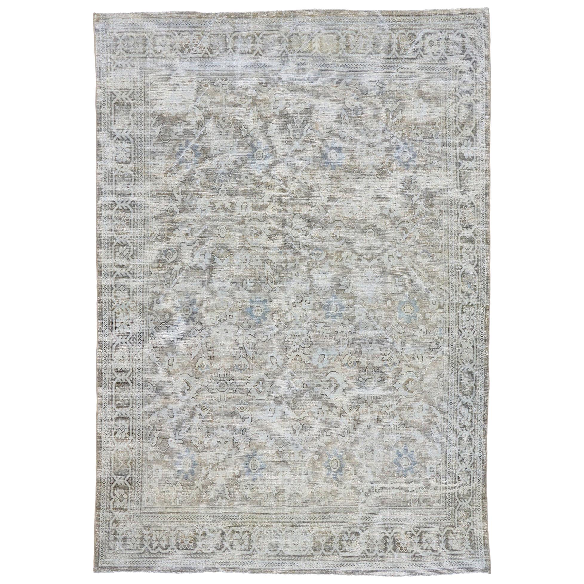 Distressed Vintage Persian Mahal Rug with Rustic Hamptons Cottage Style
