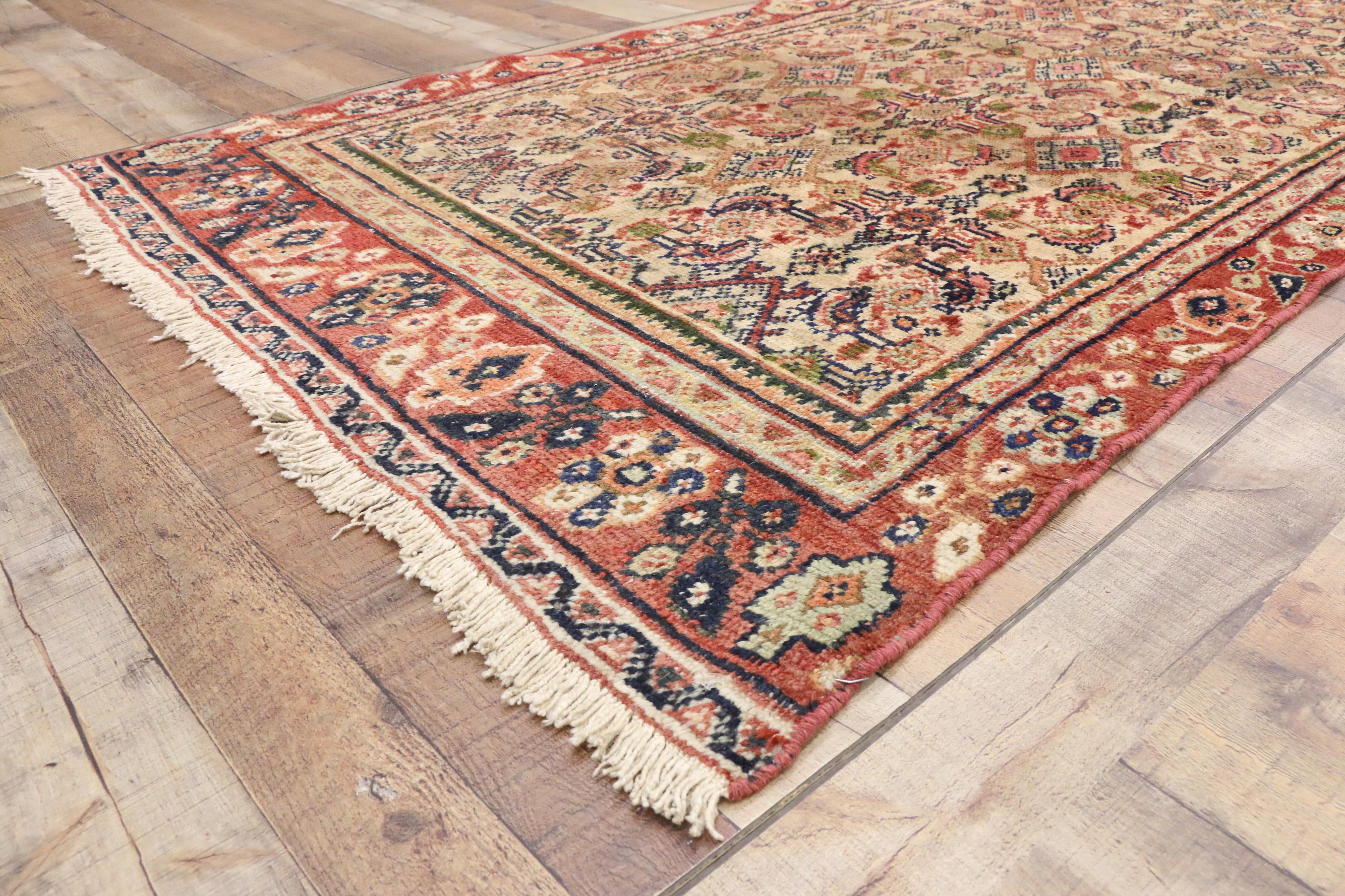 Arts and Crafts Distressed Vintage Persian Mahal Runner, Rustic Hallway Runner For Sale