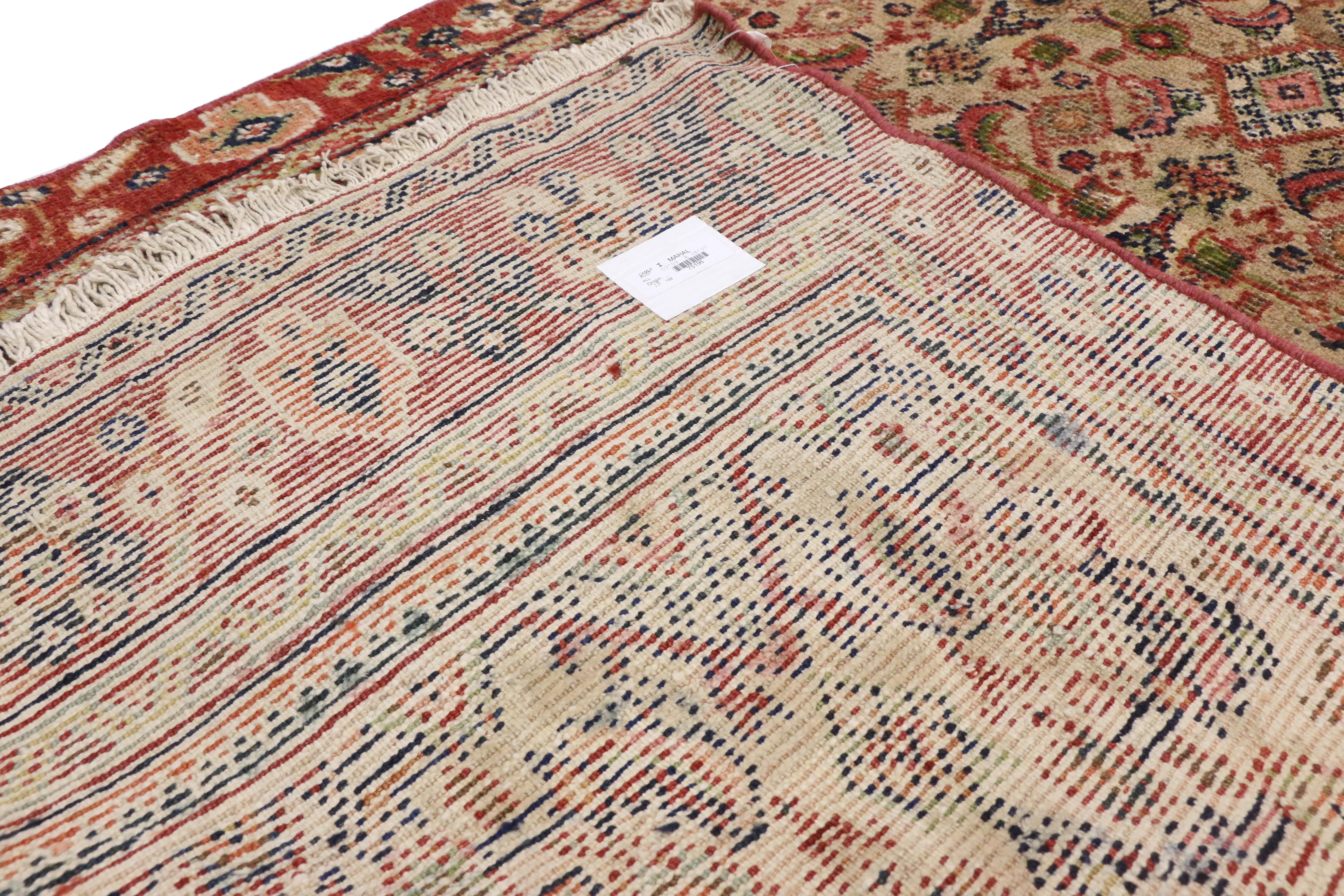 Distressed Vintage Persian Mahal Runner, Rustic Hallway Runner In Distressed Condition For Sale In Dallas, TX