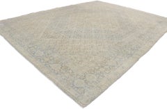 Distressed Vintage Persian Mahi Tabriz Rug with English Country Cottage Style
