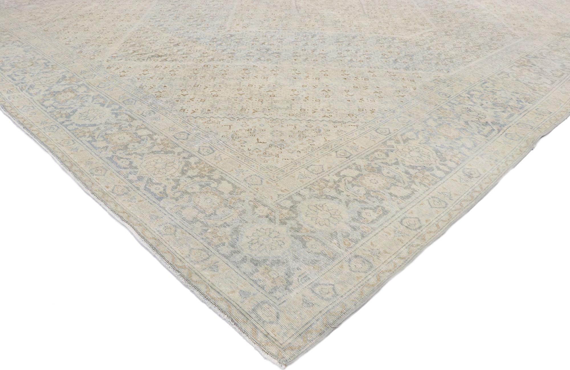 Hand-Knotted Distressed Vintage Persian Mahi Tabriz Rug with English Country Cottage Style For Sale