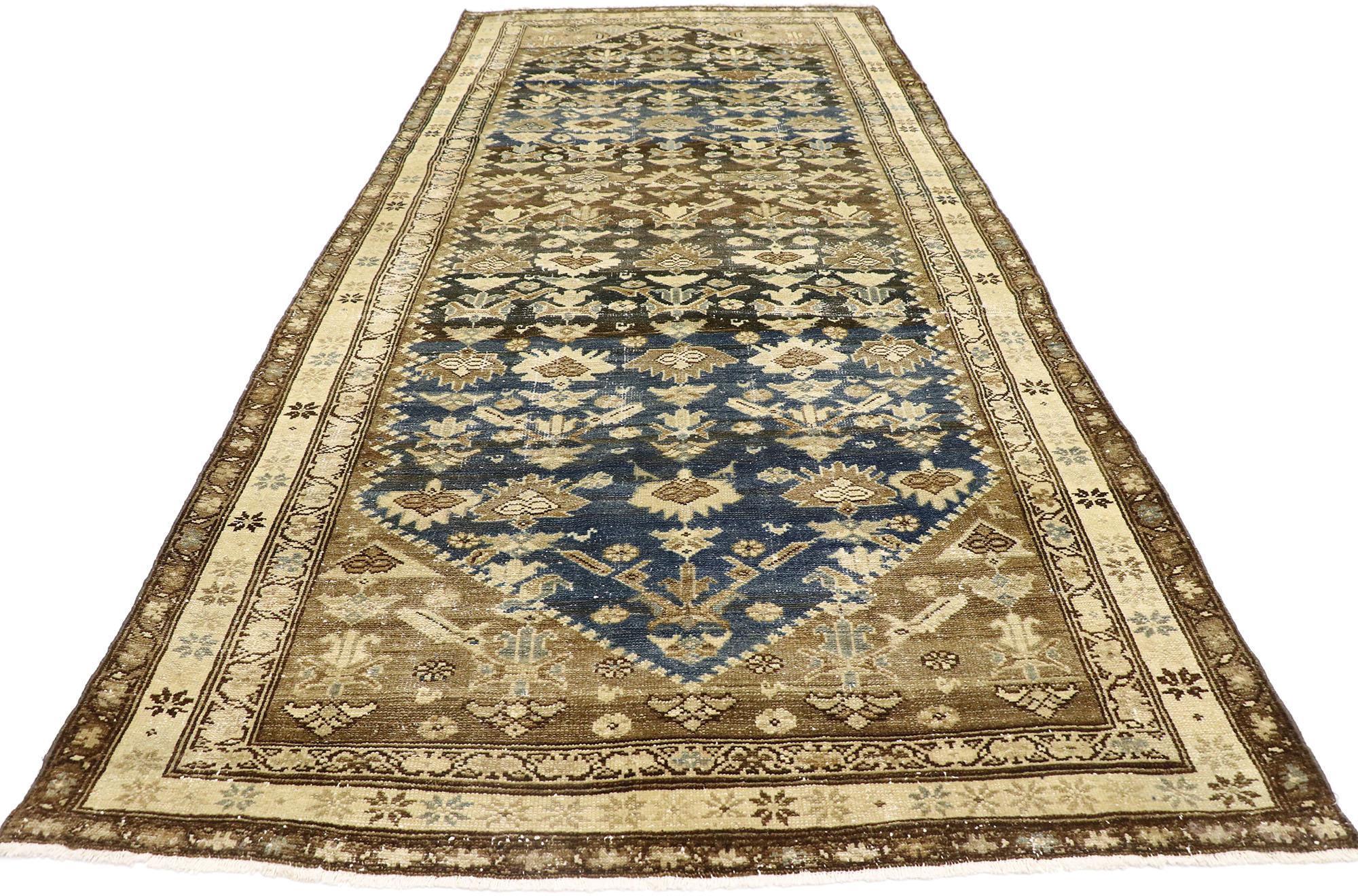 Hand-Knotted Distressed Vintage Persian Malayer Gallery Rug For Sale