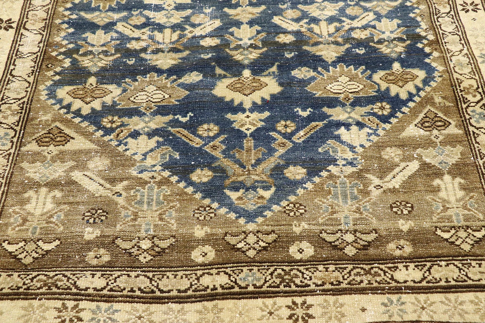 Distressed Vintage Persian Malayer Gallery Rug In Distressed Condition For Sale In Dallas, TX