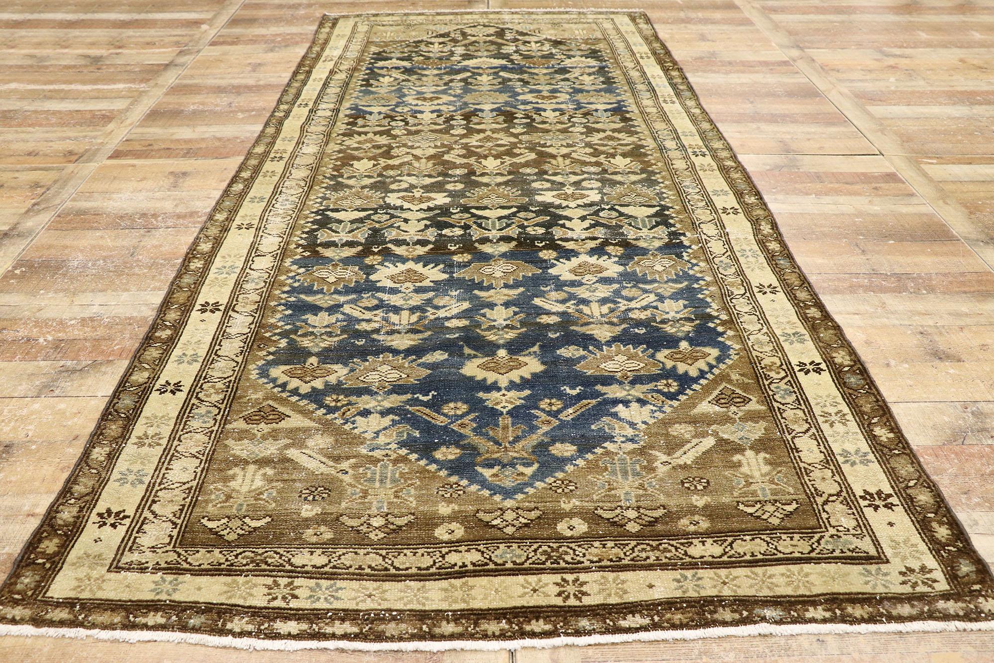 Distressed Vintage Persian Malayer Gallery Rug For Sale 1