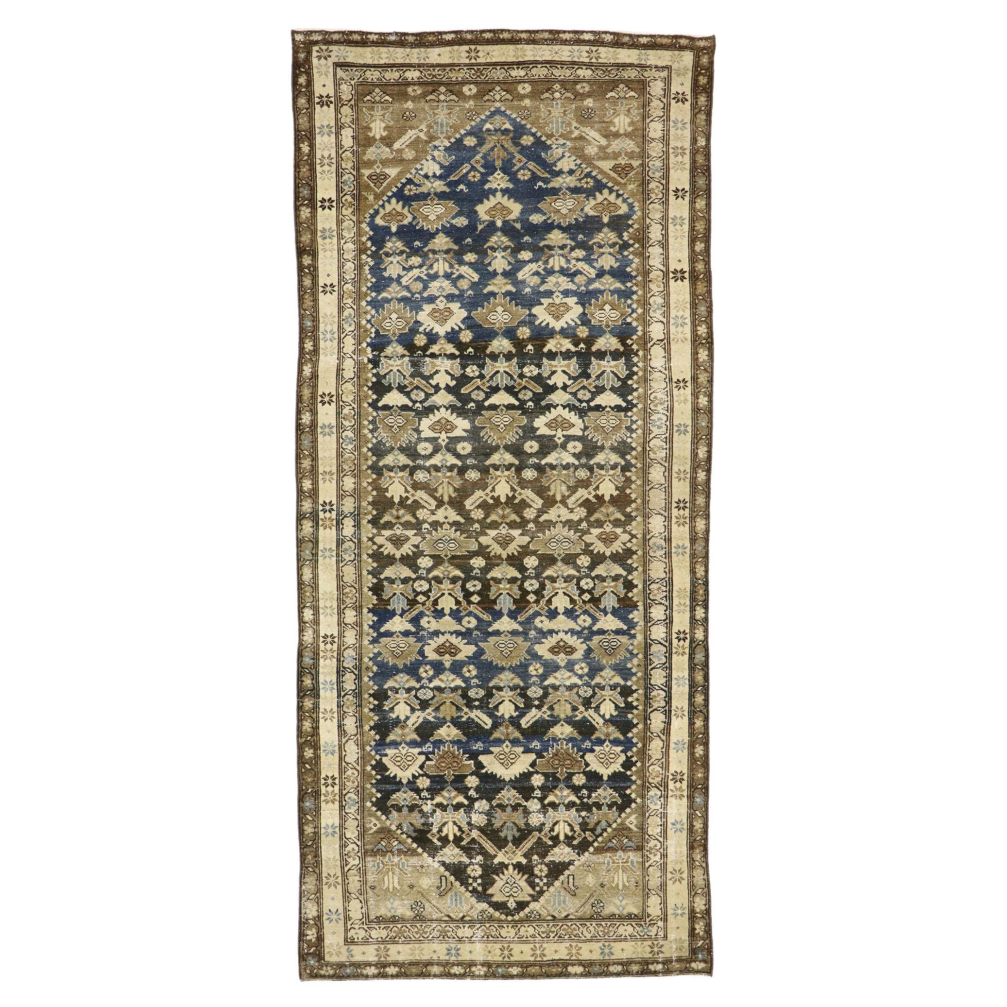 Distressed Vintage Persian Malayer Gallery Rug For Sale