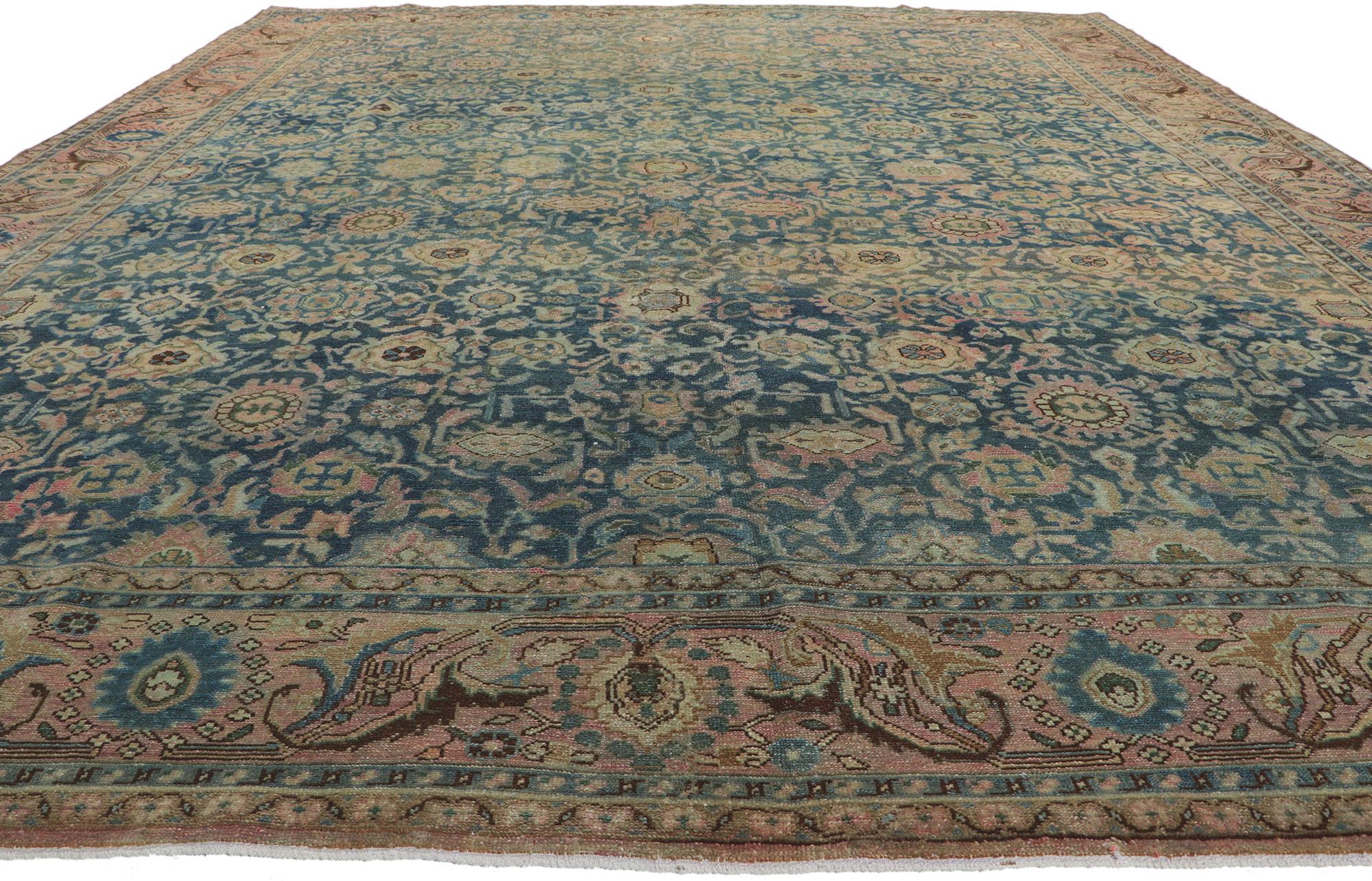 Hand-Knotted Distressed Vintage Persian Malayer Rug, Elizabethan Meets Effortlessly Chic For Sale