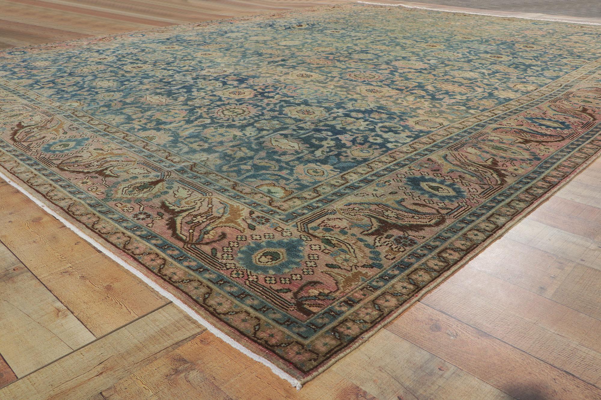 Wool Distressed Vintage Persian Malayer Rug, Elizabethan Meets Effortlessly Chic For Sale