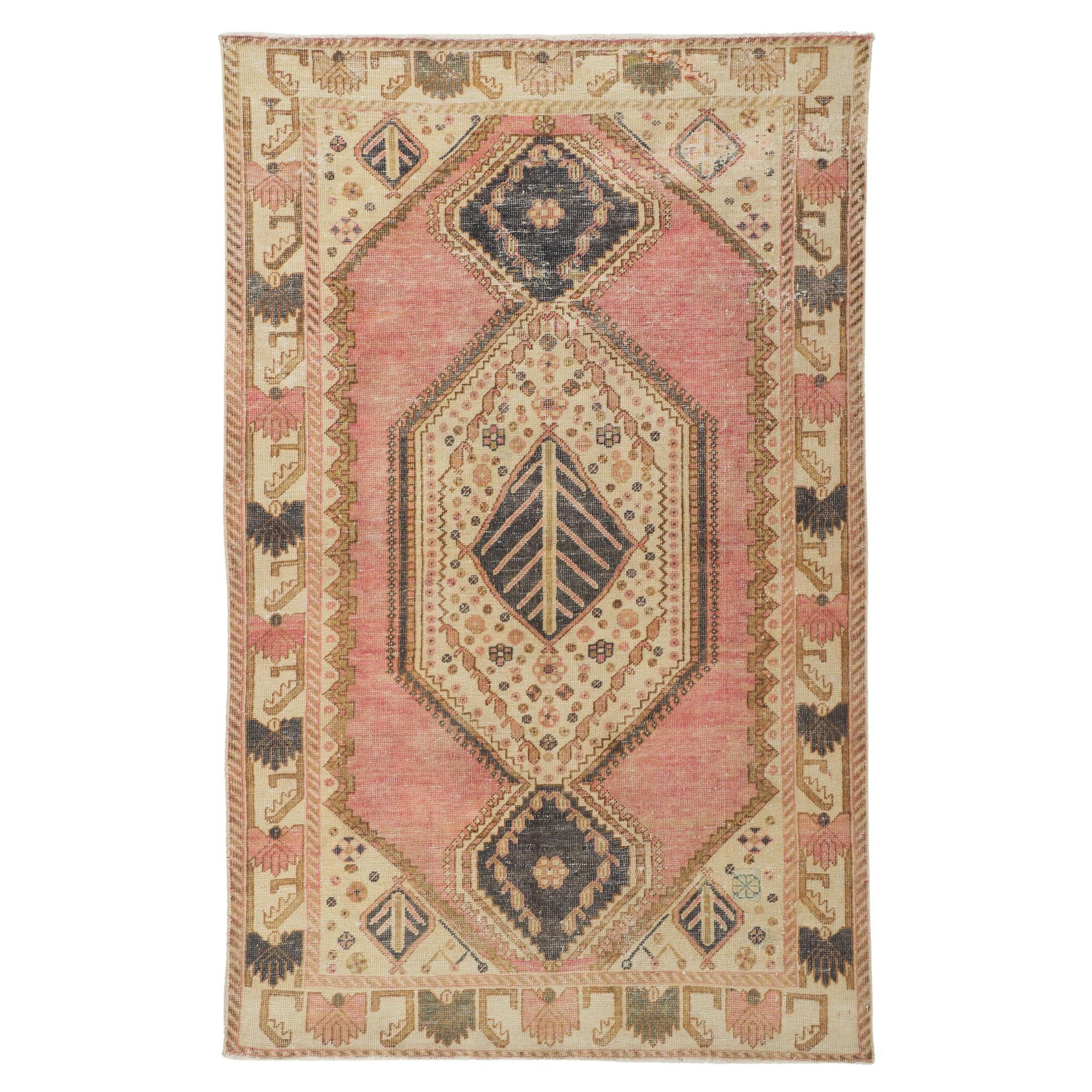 Distressed Vintage Persian Malayer Rug For Sale