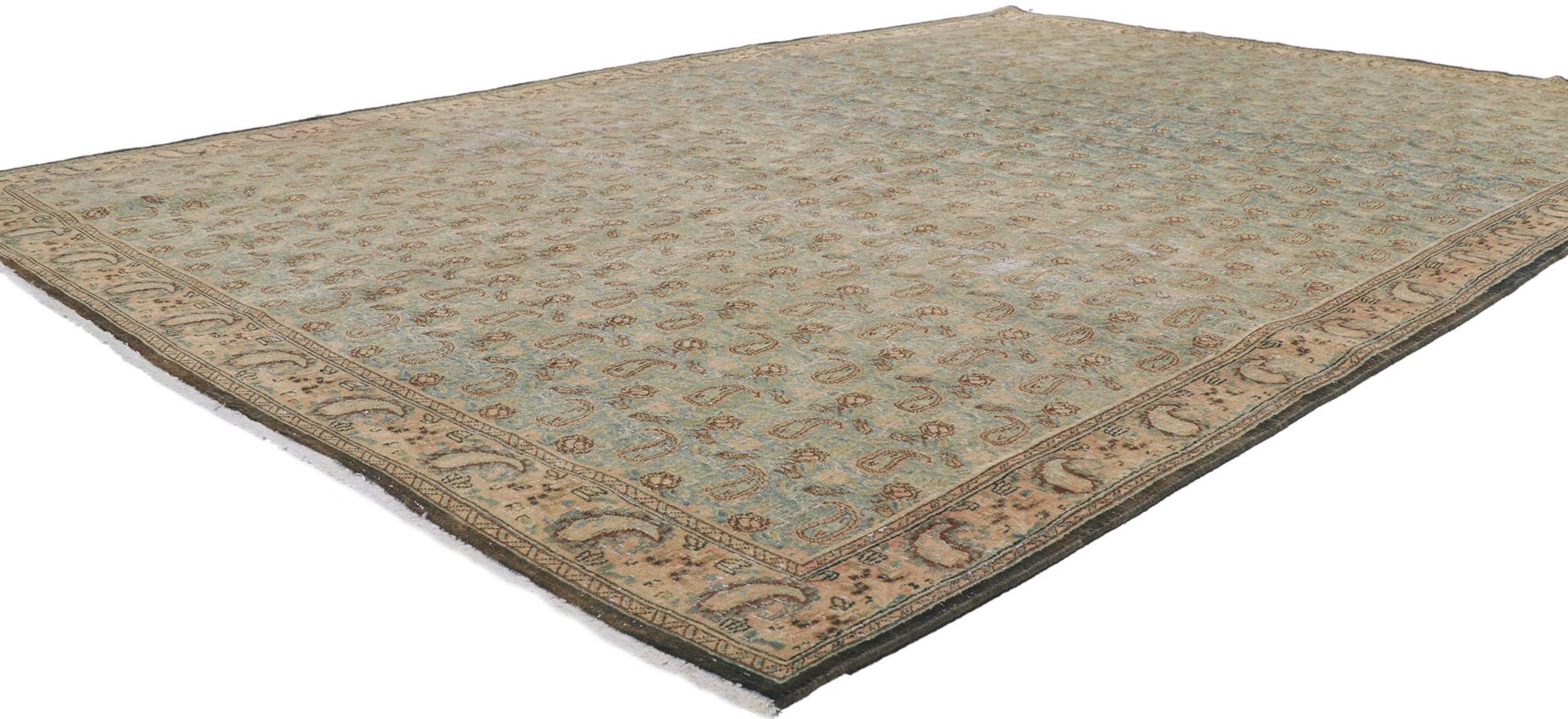 61004 Distressed Vintage Persian Qum Rug 06'09 x 09'05.

Abrash.
Hand-knotted wool.
Made in Iran.
Measures: 06'09 x 09'05.