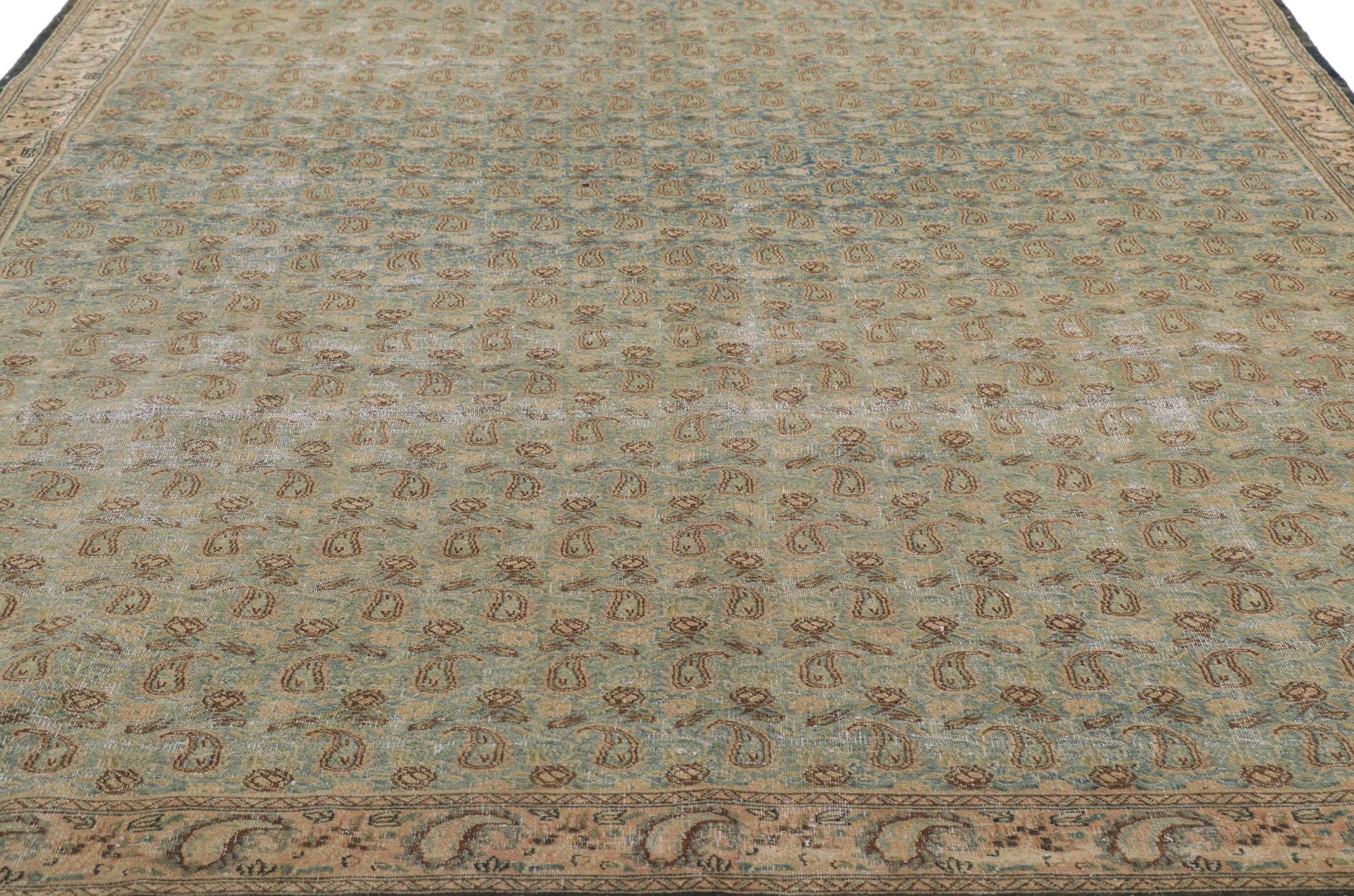 Hand-Knotted Distressed Vintage Persian Qum Rug For Sale