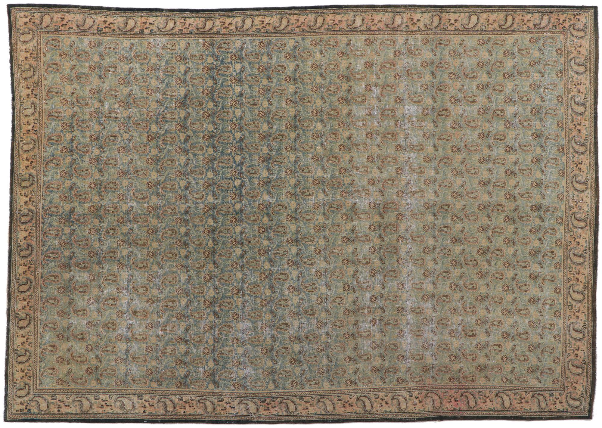 Distressed Vintage Persian Qum Rug For Sale 2