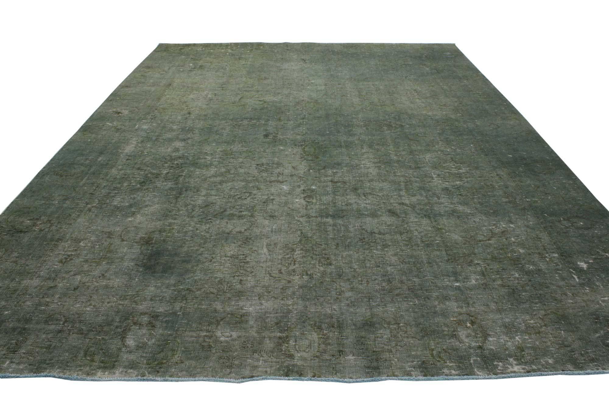 Hand-Knotted Distressed Vintage Persian Rug Overdyed with Modern Industrial Style