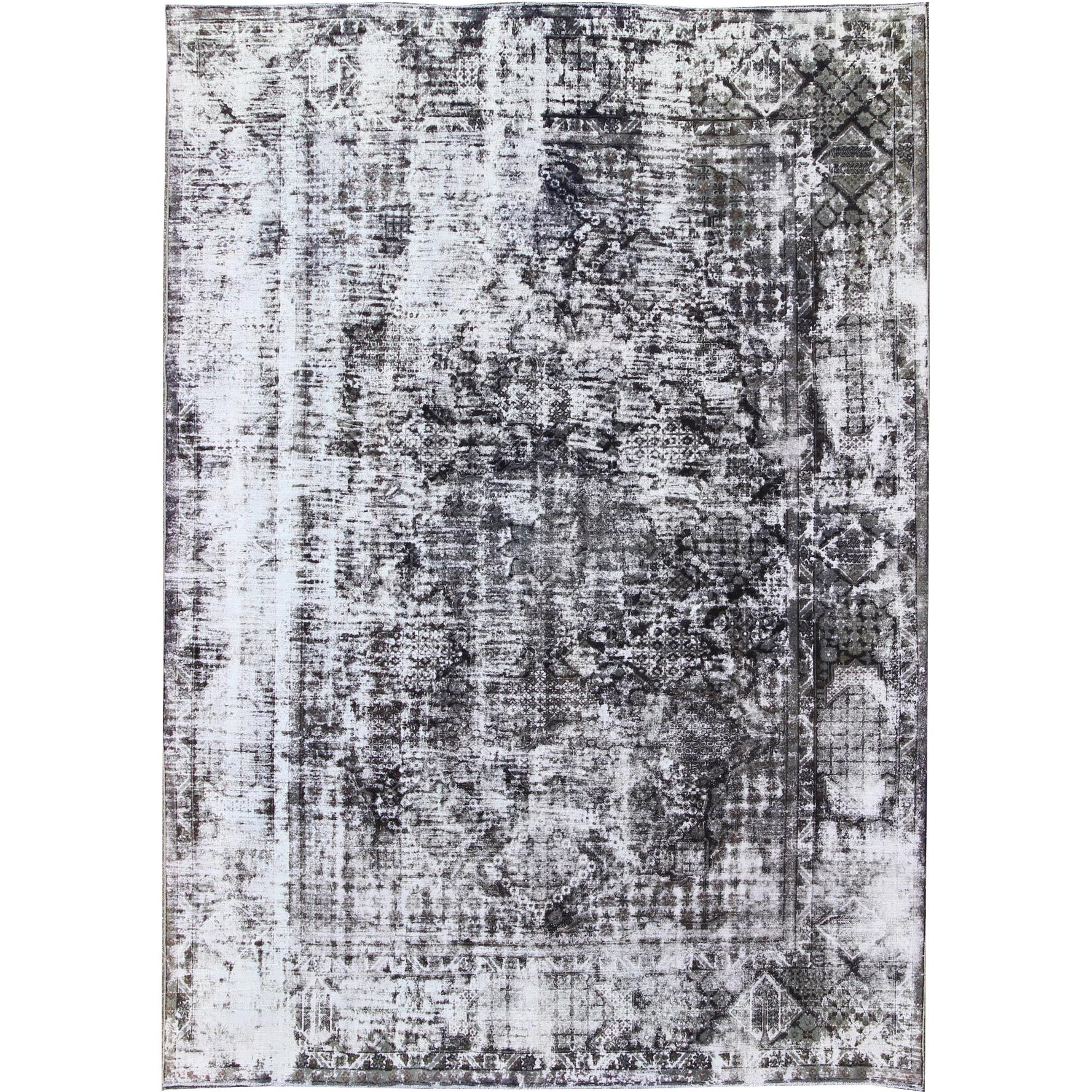 Distressed Vintage Persian Rug with Modern Design in Shades of Gray & Charcoal For Sale