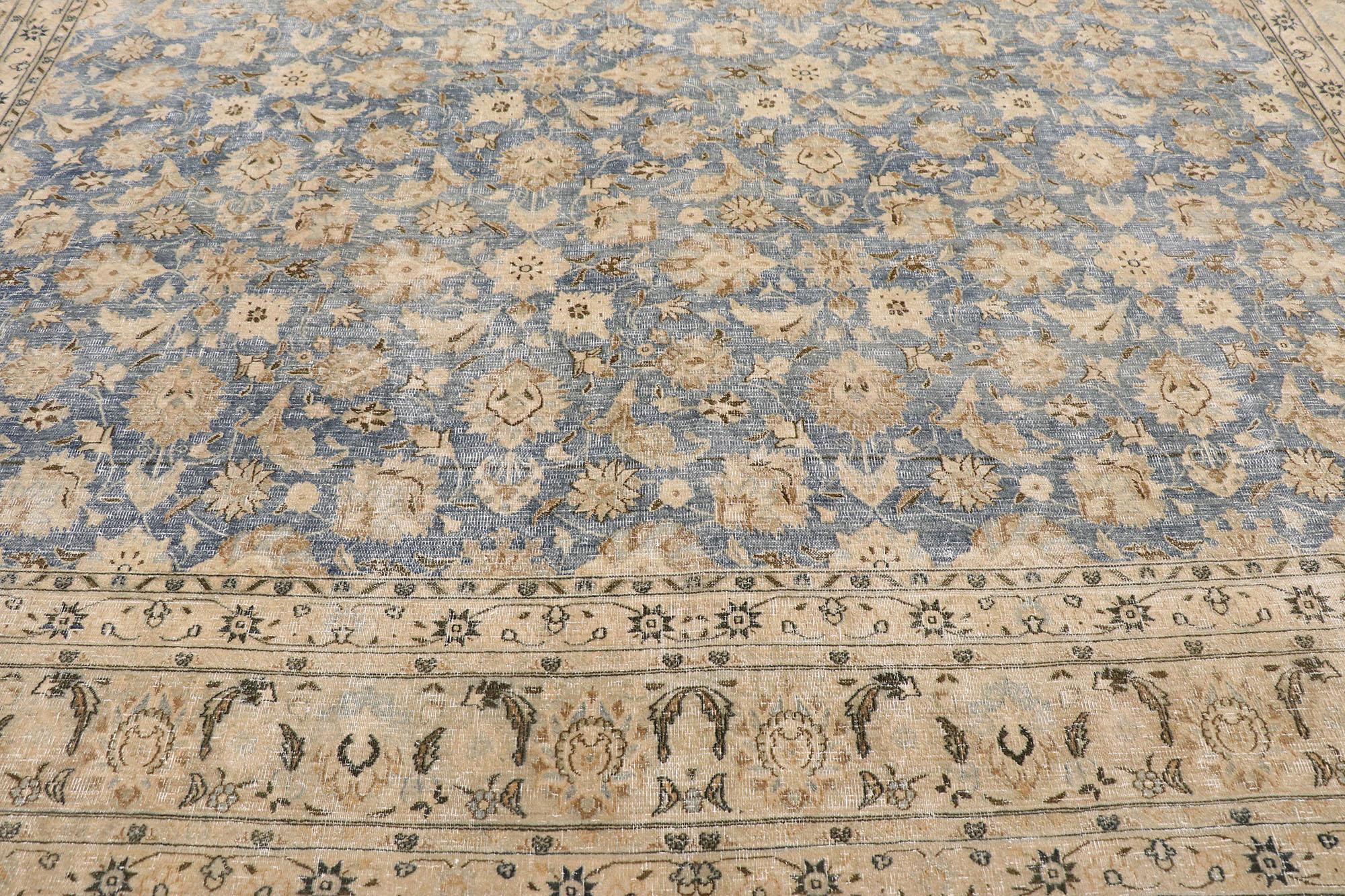 Hand-Knotted Distressed Vintage Persian Rug with Rustic Coastal Style