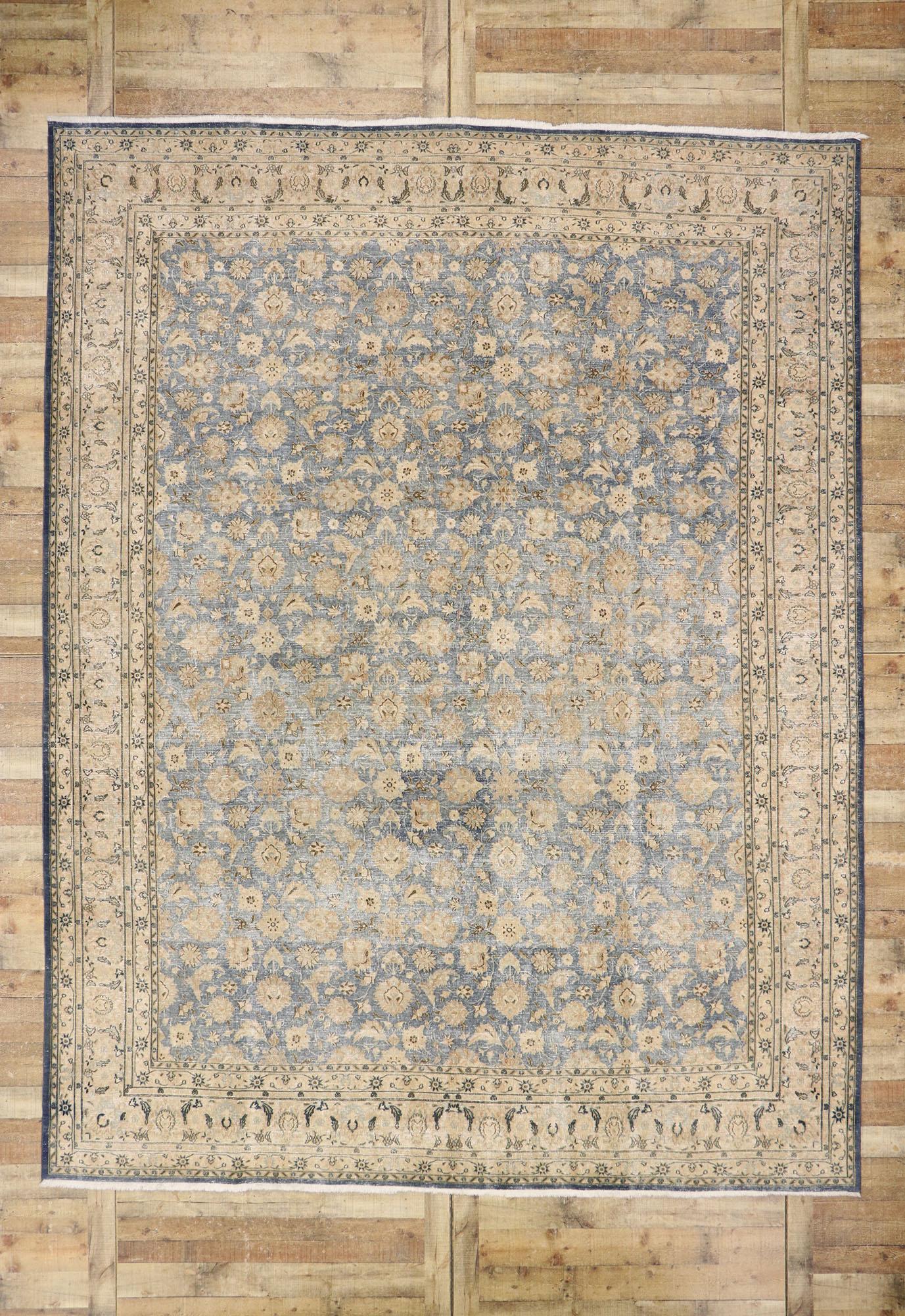 Distressed Vintage Persian Rug with Rustic Coastal Style 1